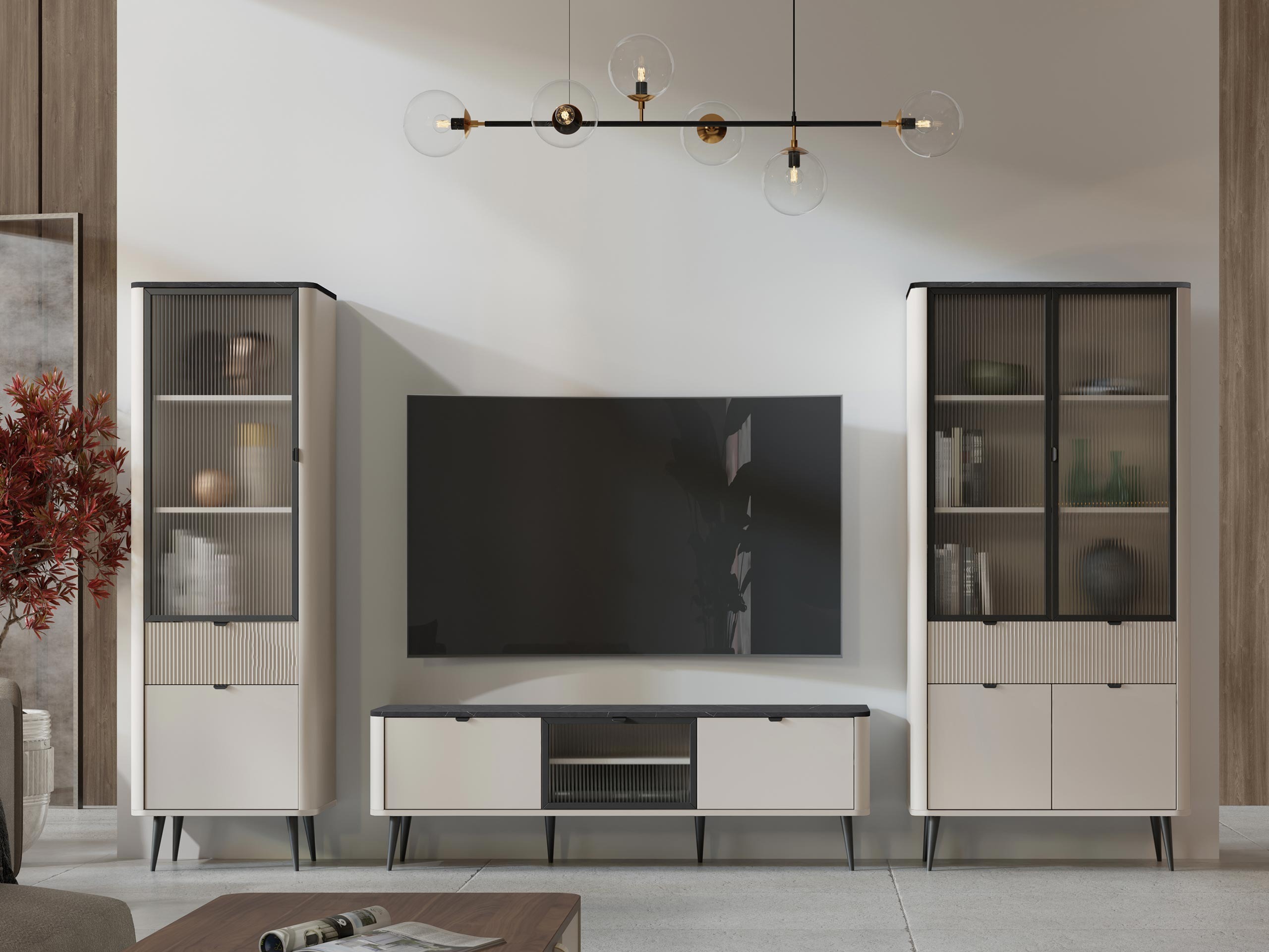 Parete attrezzata Lufela 121 (Cachemire + Marmo grigio)