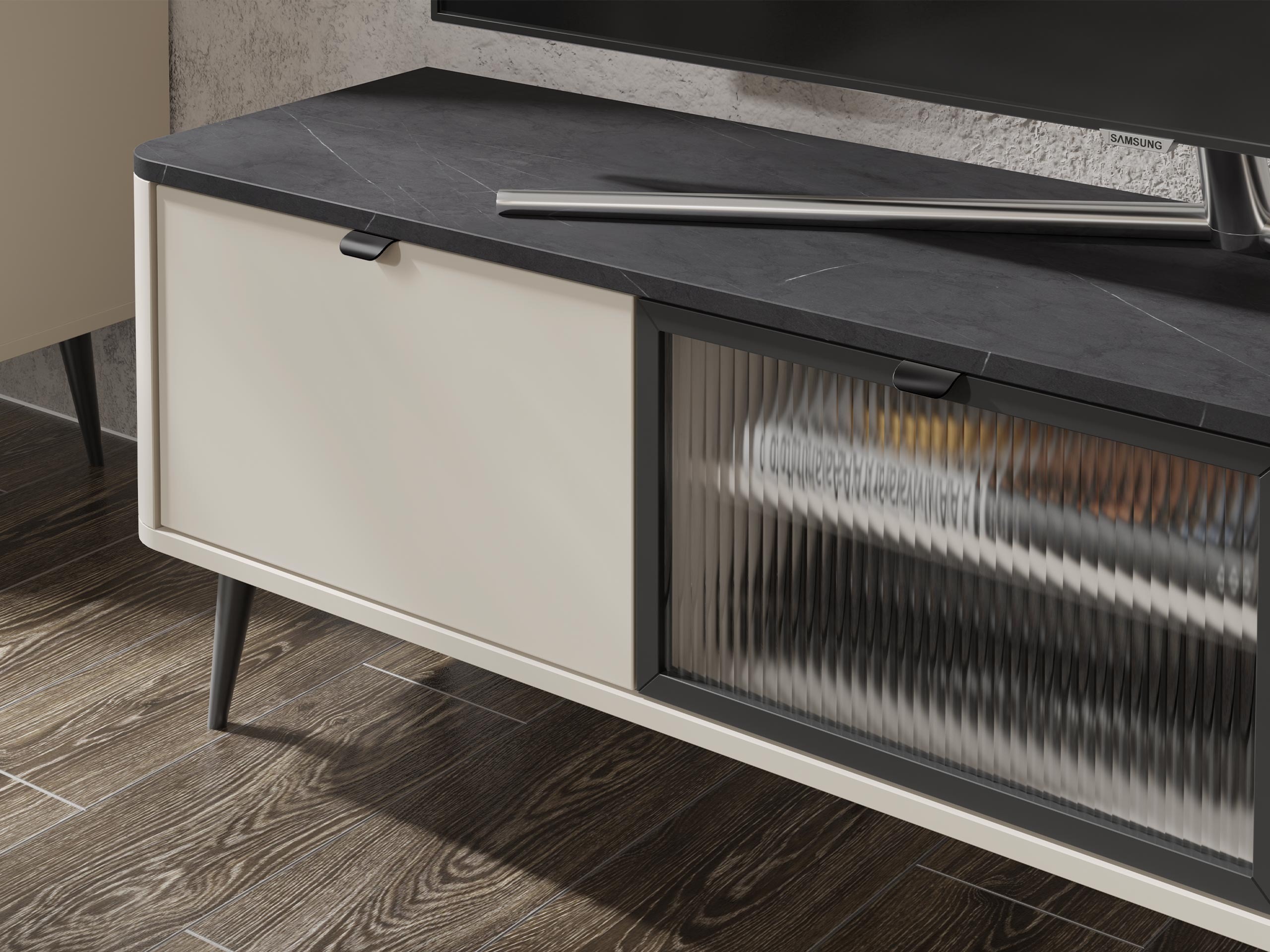 Parete attrezzata Lufela 121 (Cachemire + Marmo grigio)