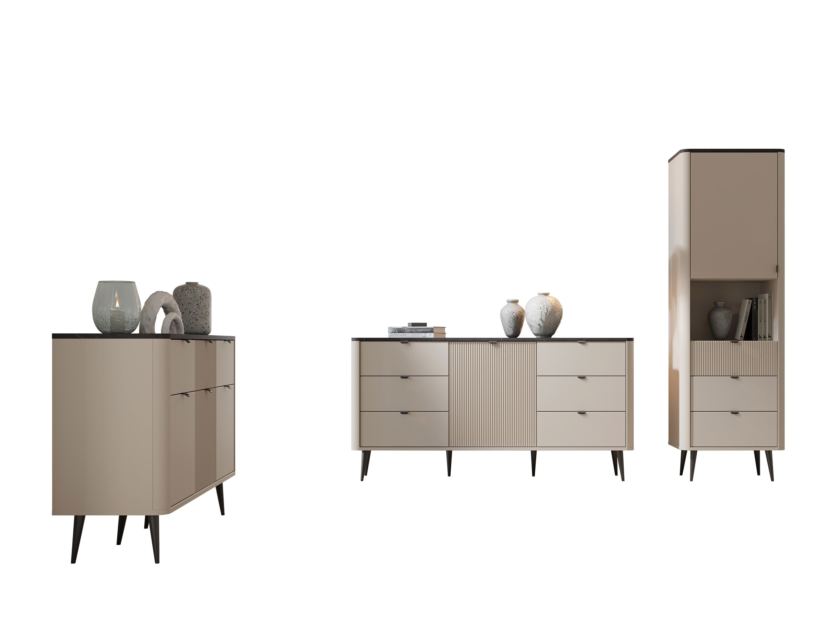 Parete attrezzata Lufela 122 (Cachemire + Marmo grigio)