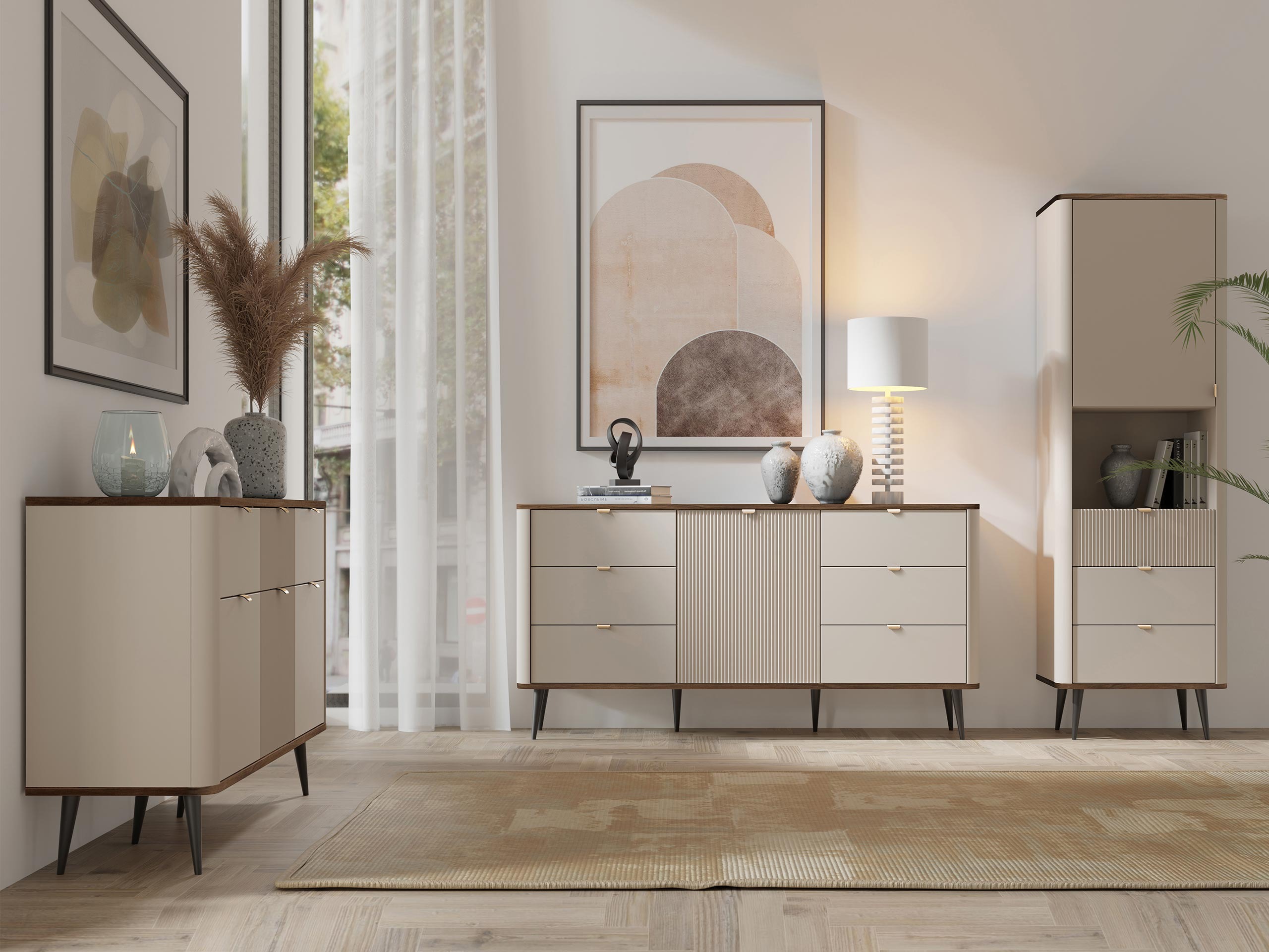 Parete attrezzata Lufela 122 (Cachemire + Noce)