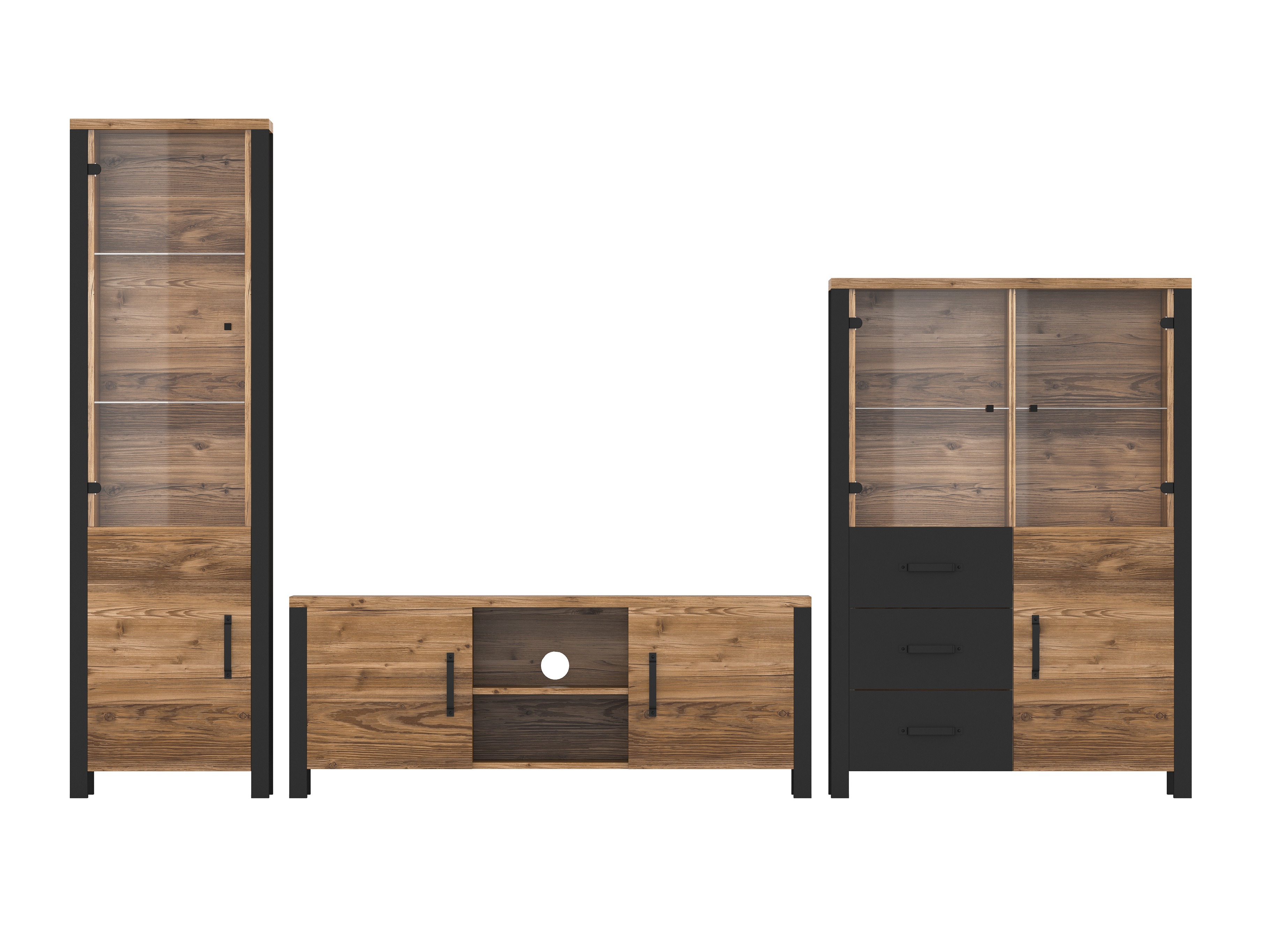 Parete attrezzata Tornua 113 (Abete scuro + Nero opaco)