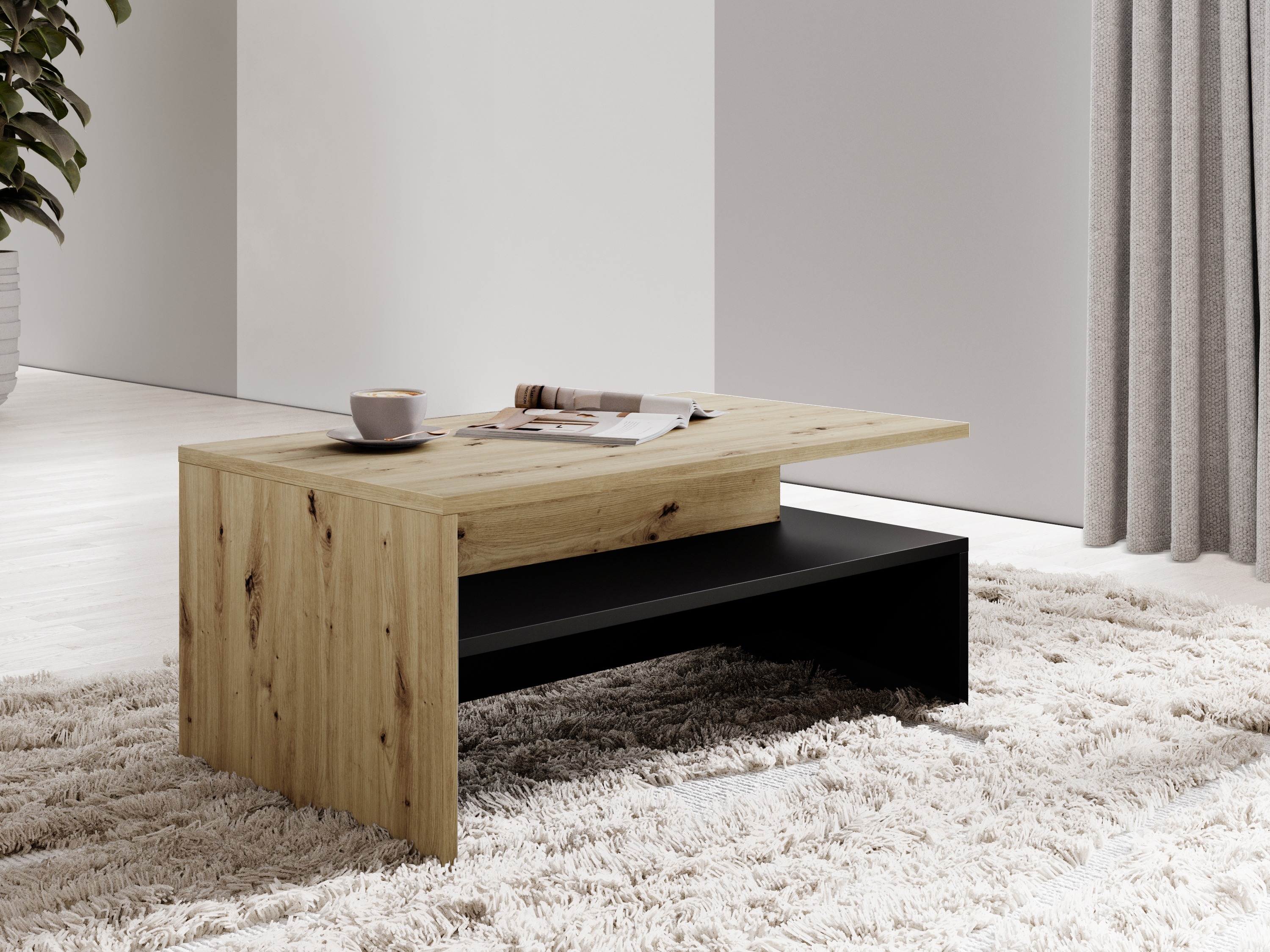 Tavolino da caffè Serodeu 103 (Rovere Artisan + Nero opaco)