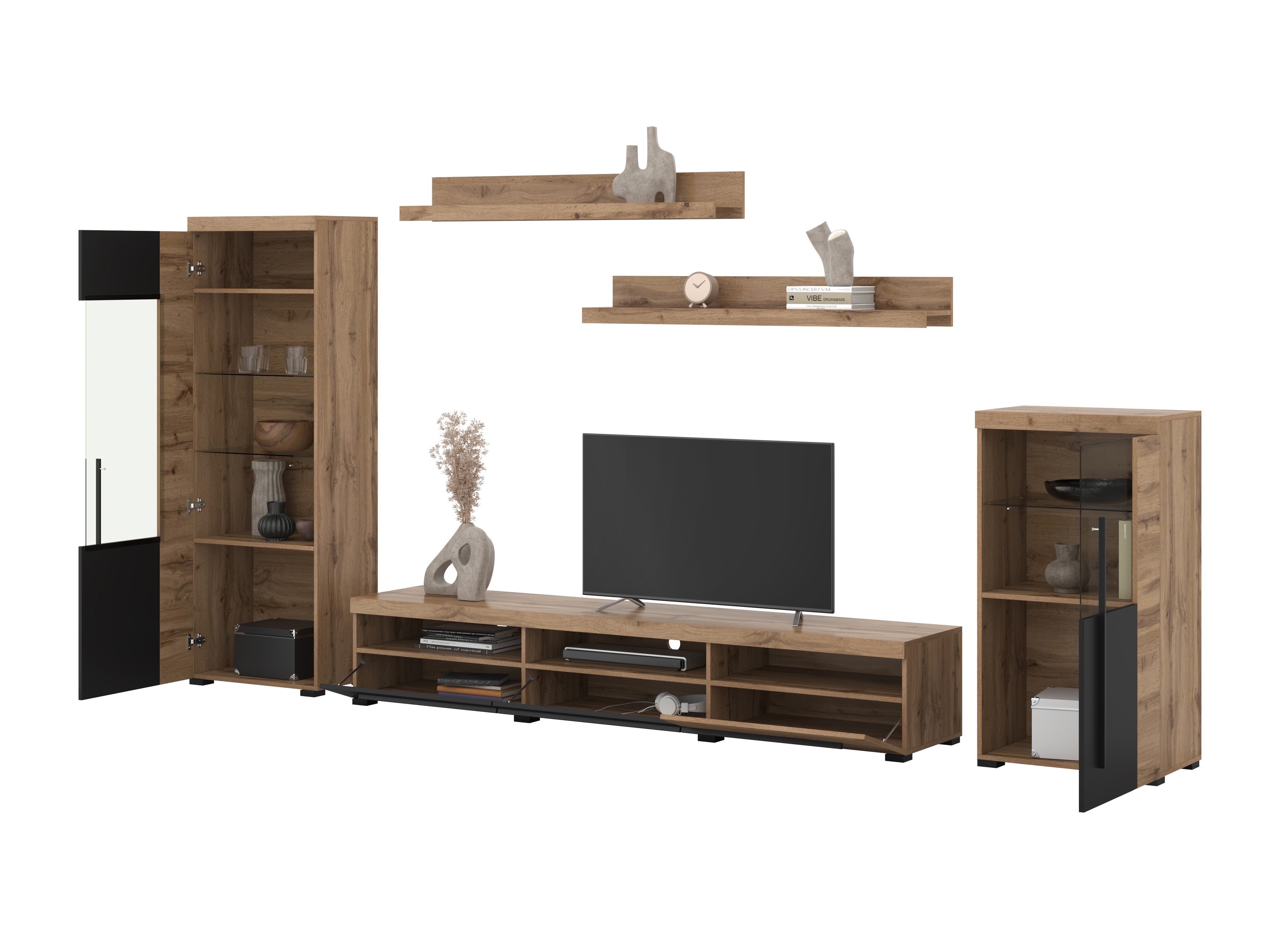 Parete attrezzata Sorciro 103 (Nero + Quercia di Wotan)