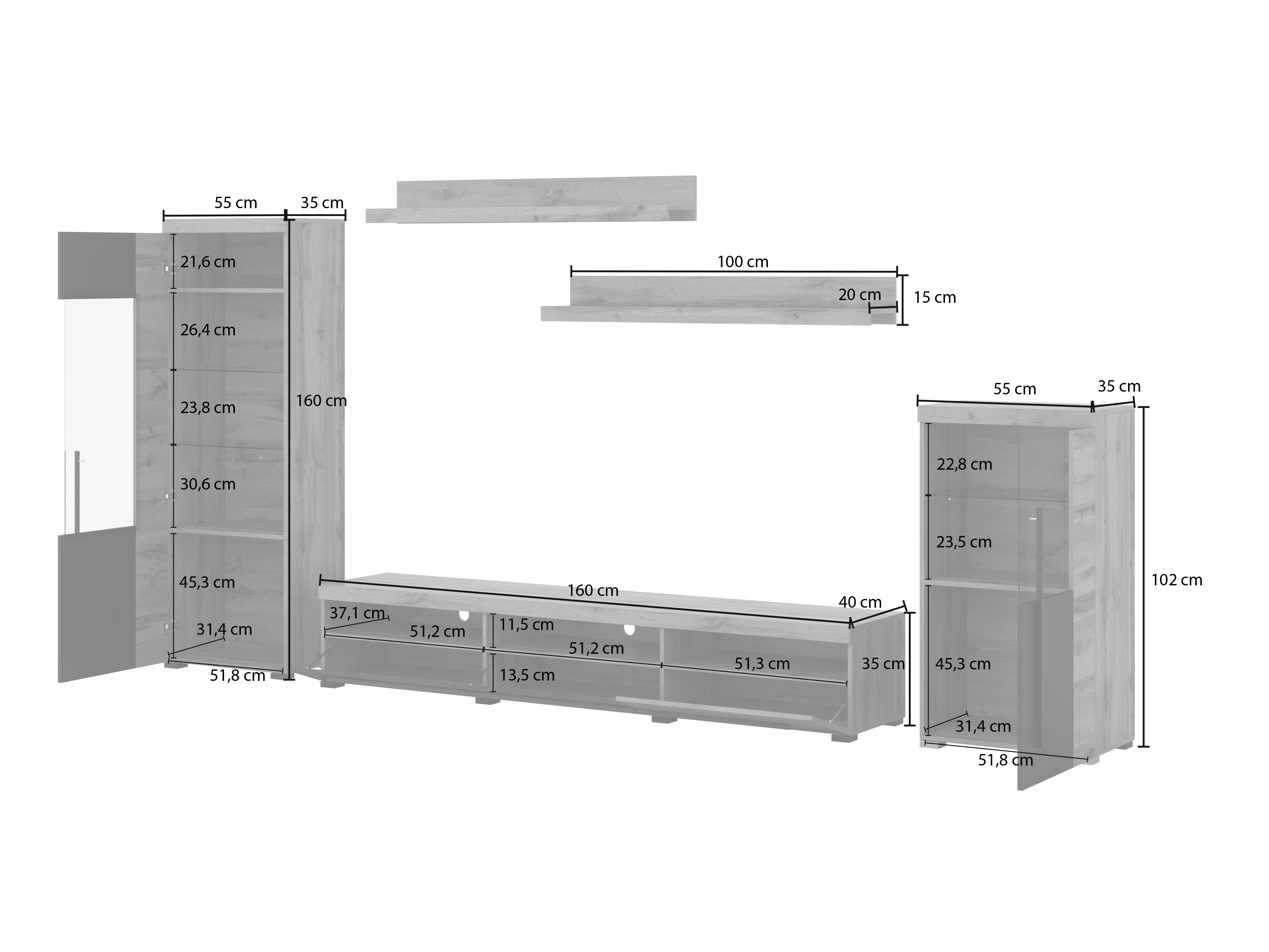 Parete attrezzata Sorciro 103 (Noce + Rovere moro)