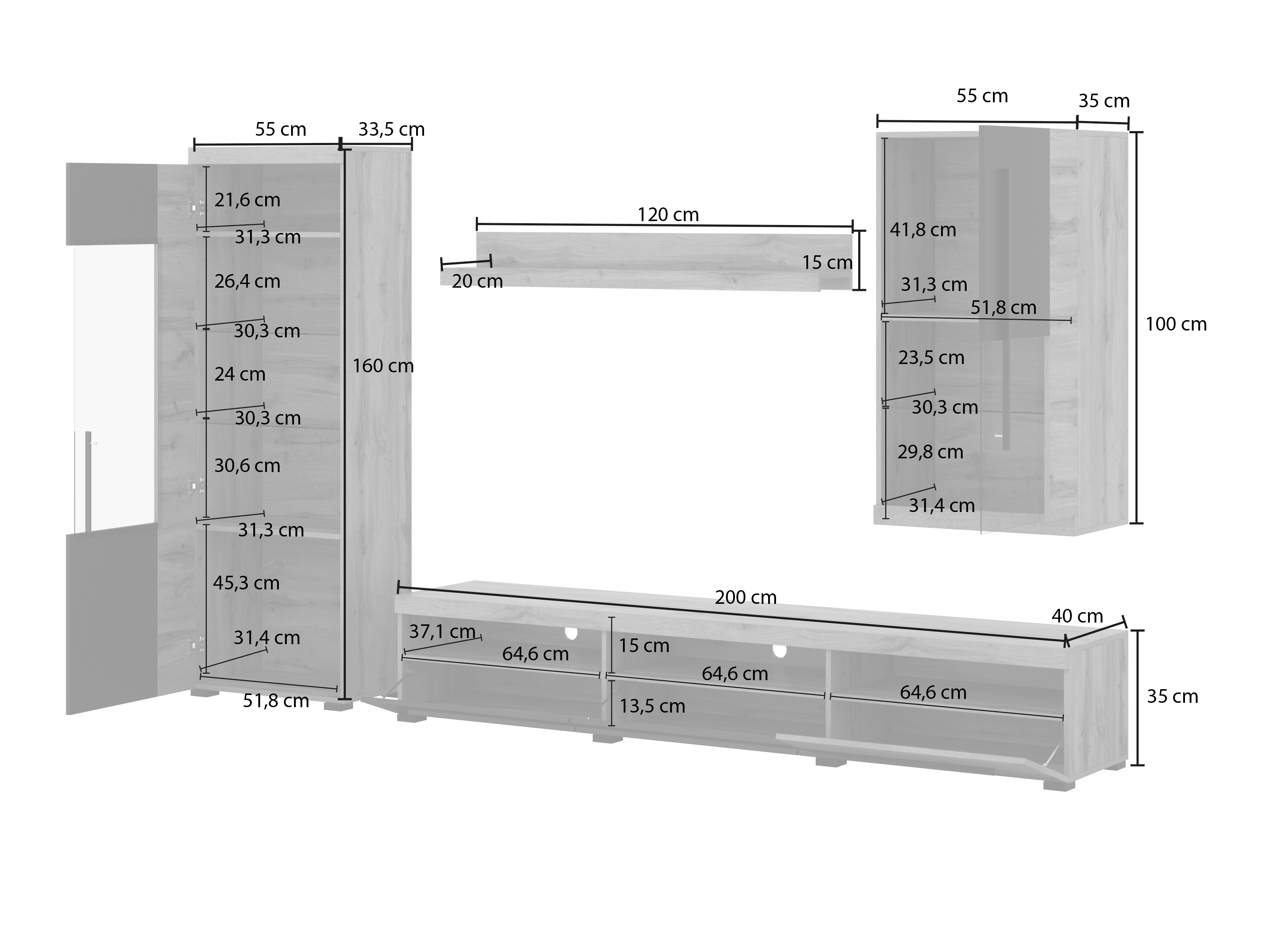 Parete attrezzata Sorciro 105 (Noce + Rovere moro)