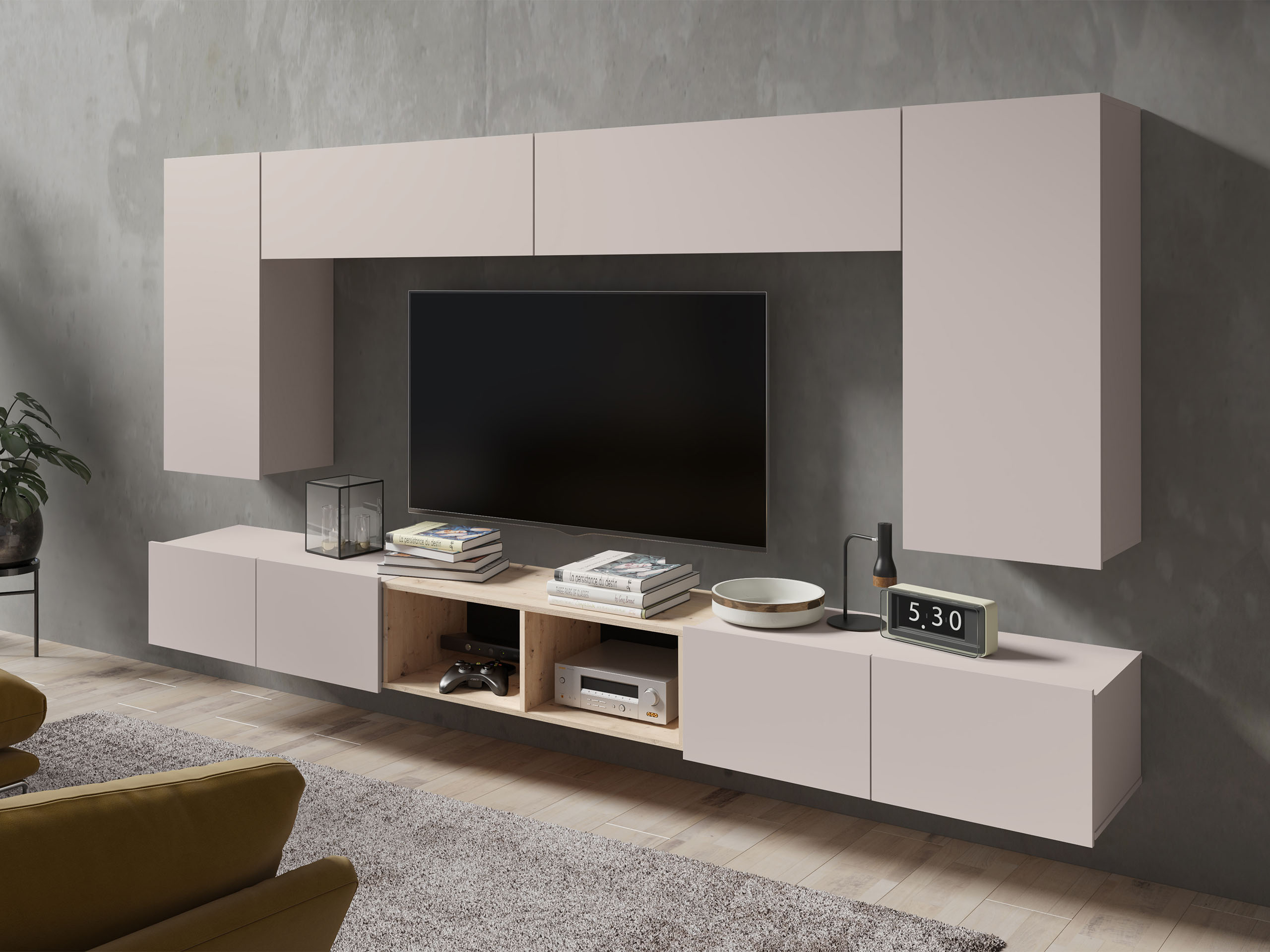 Parete attrezzata Remus XXIII (Cachemire + Rovere Artisan)