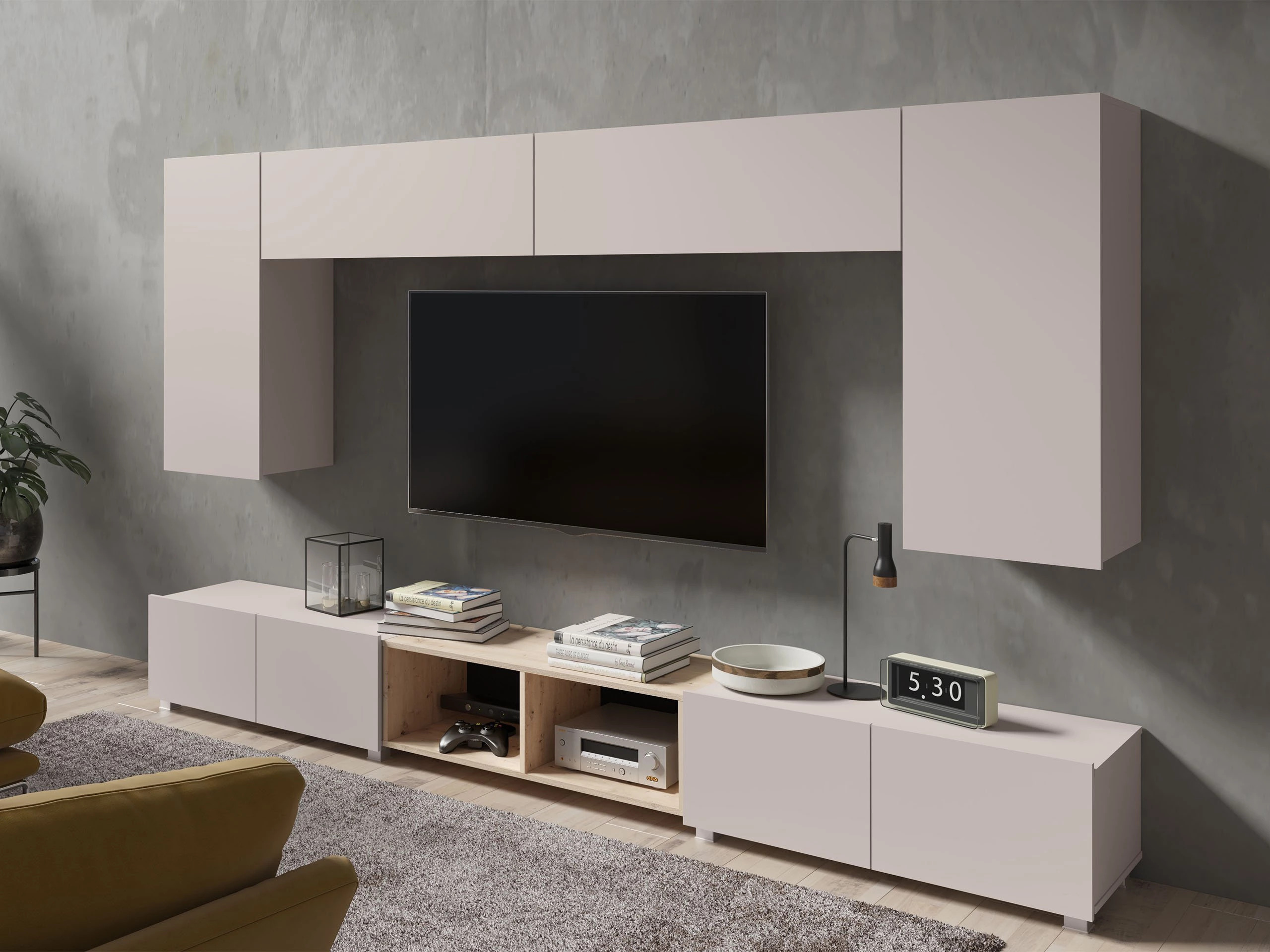 Parete attrezzata Remus XXIII (Cachemire + Rovere Artisan)