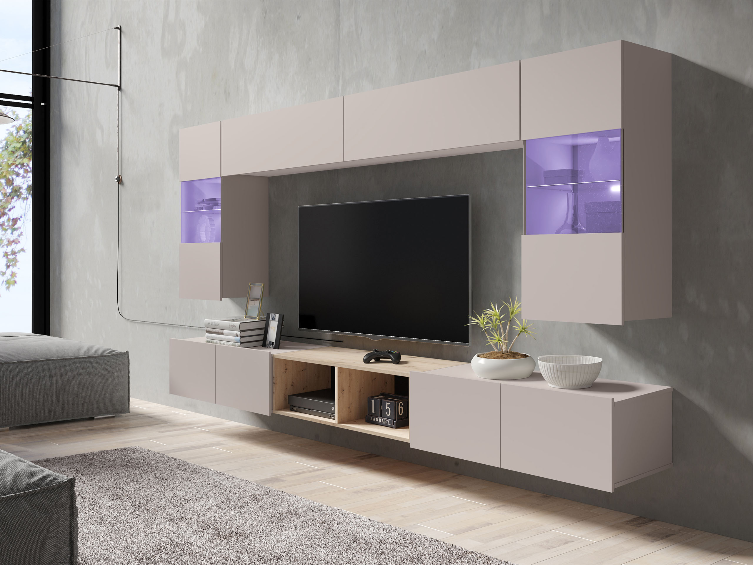 Parete attrezzata Remus XXIV (Cachemire + Rovere Artisan)