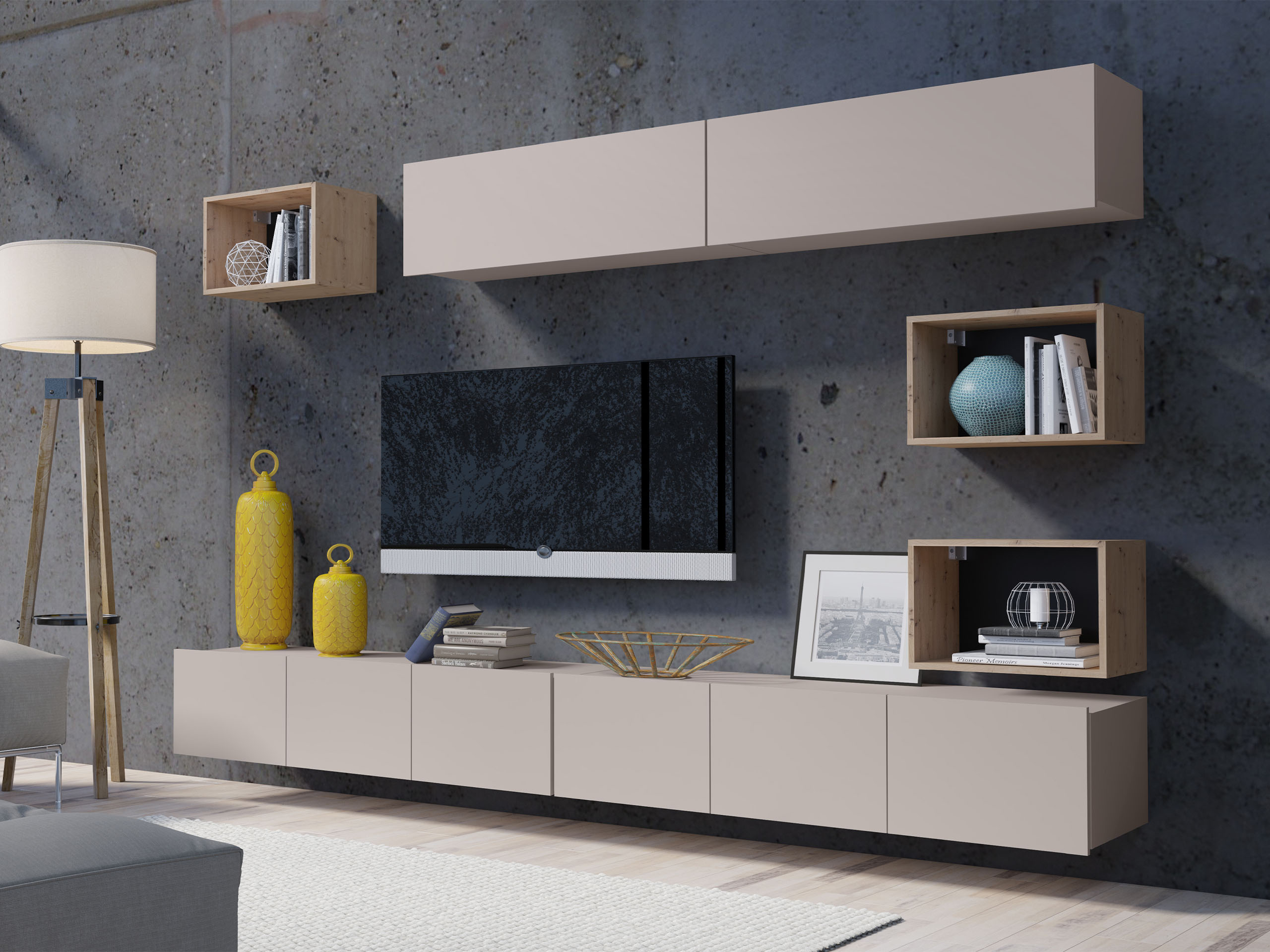 Parete attrezzata Remus XXXI (Cachemire + Rovere Artisan)