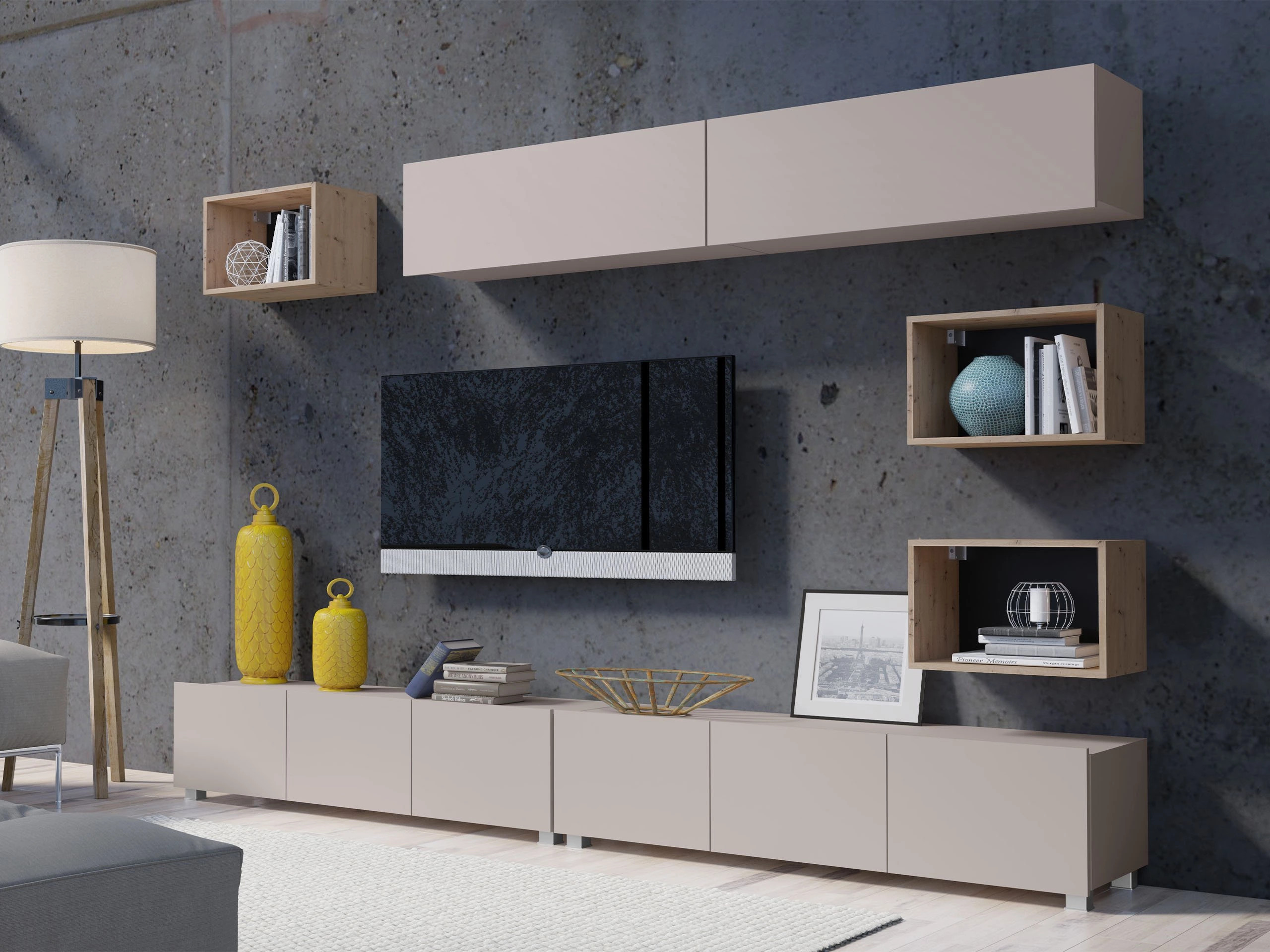 Parete attrezzata Remus XXXI (Cachemire + Rovere Artisan)