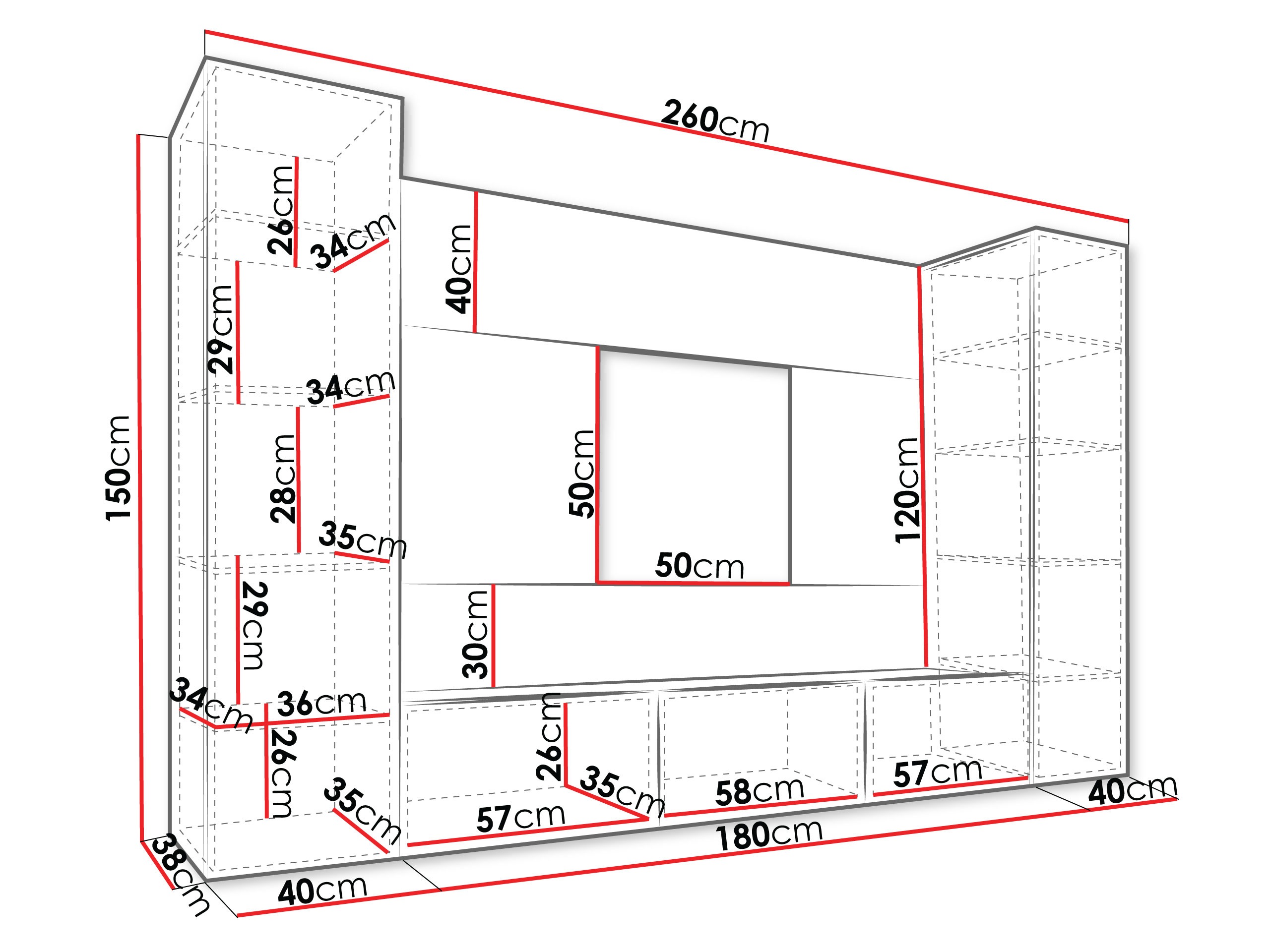 Parete attrezzata Comfivo 451 (Bianco + Marmo bianco)