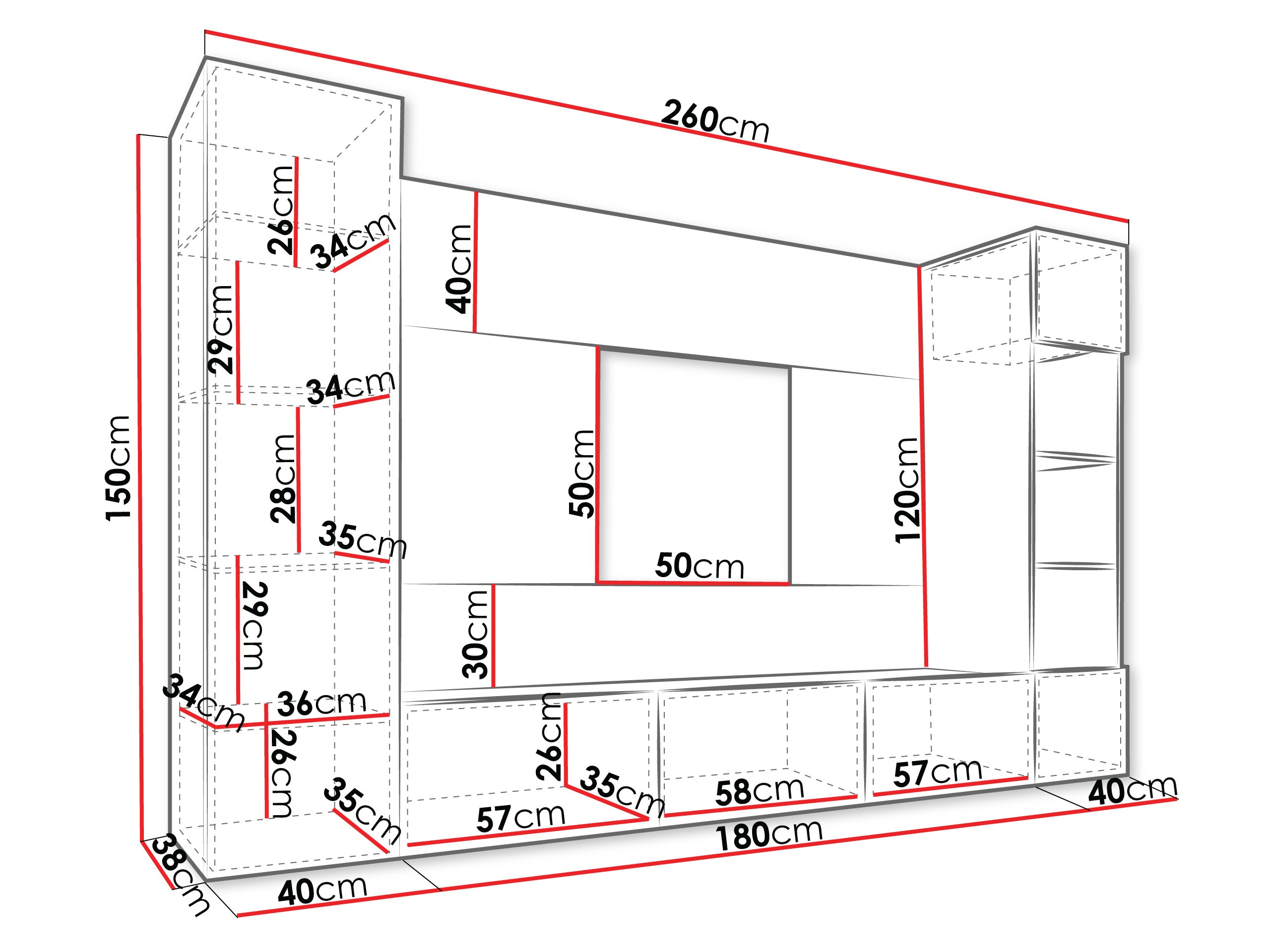 Parete attrezzata Comfivo Salix IV (Nero + Marmo nero)