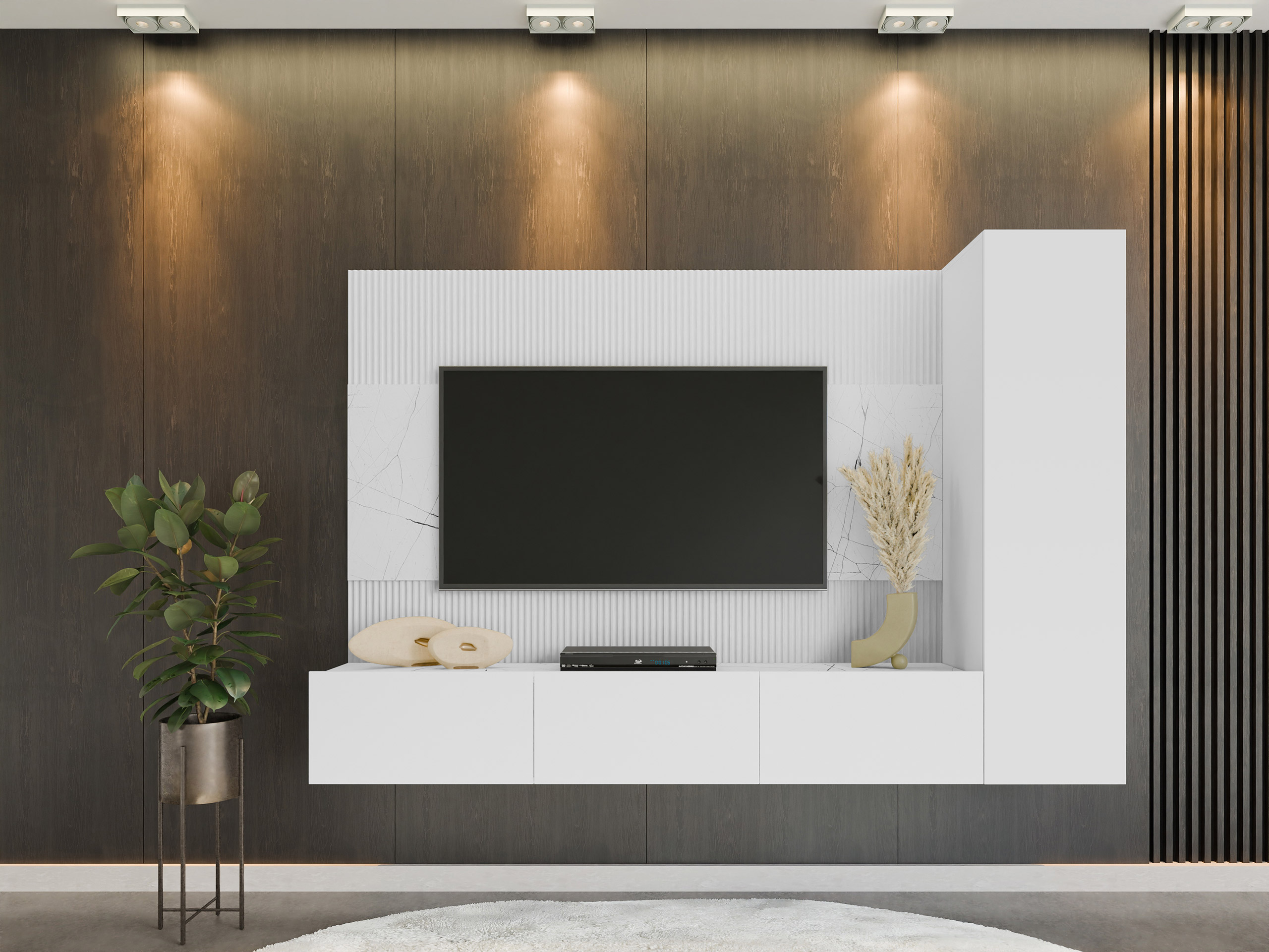 Parete attrezzata Comfivo Salix VI (Bianco + Marmo bianco)
