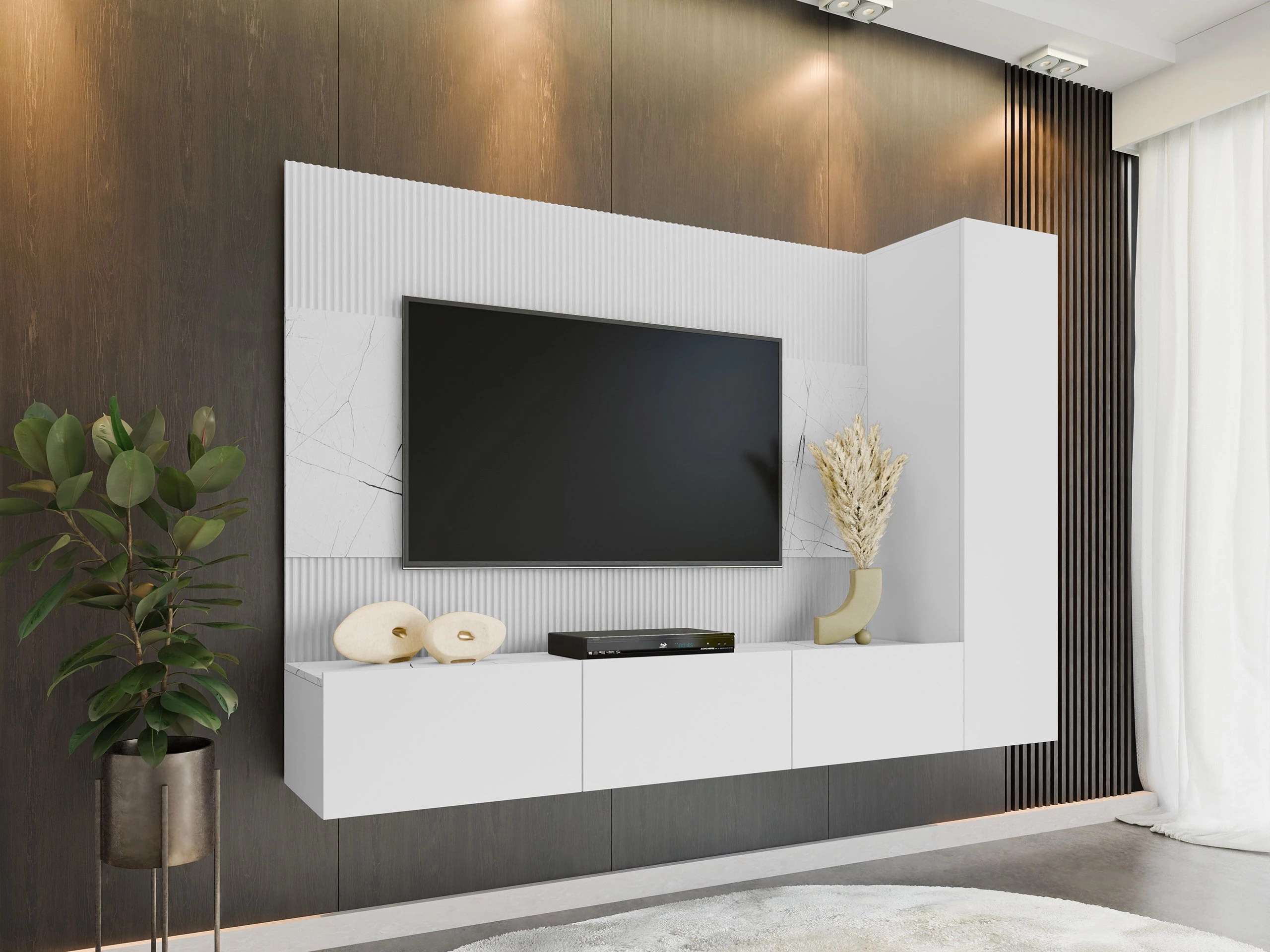 Parete attrezzata Comfivo Salix VI (Bianco + Marmo bianco)