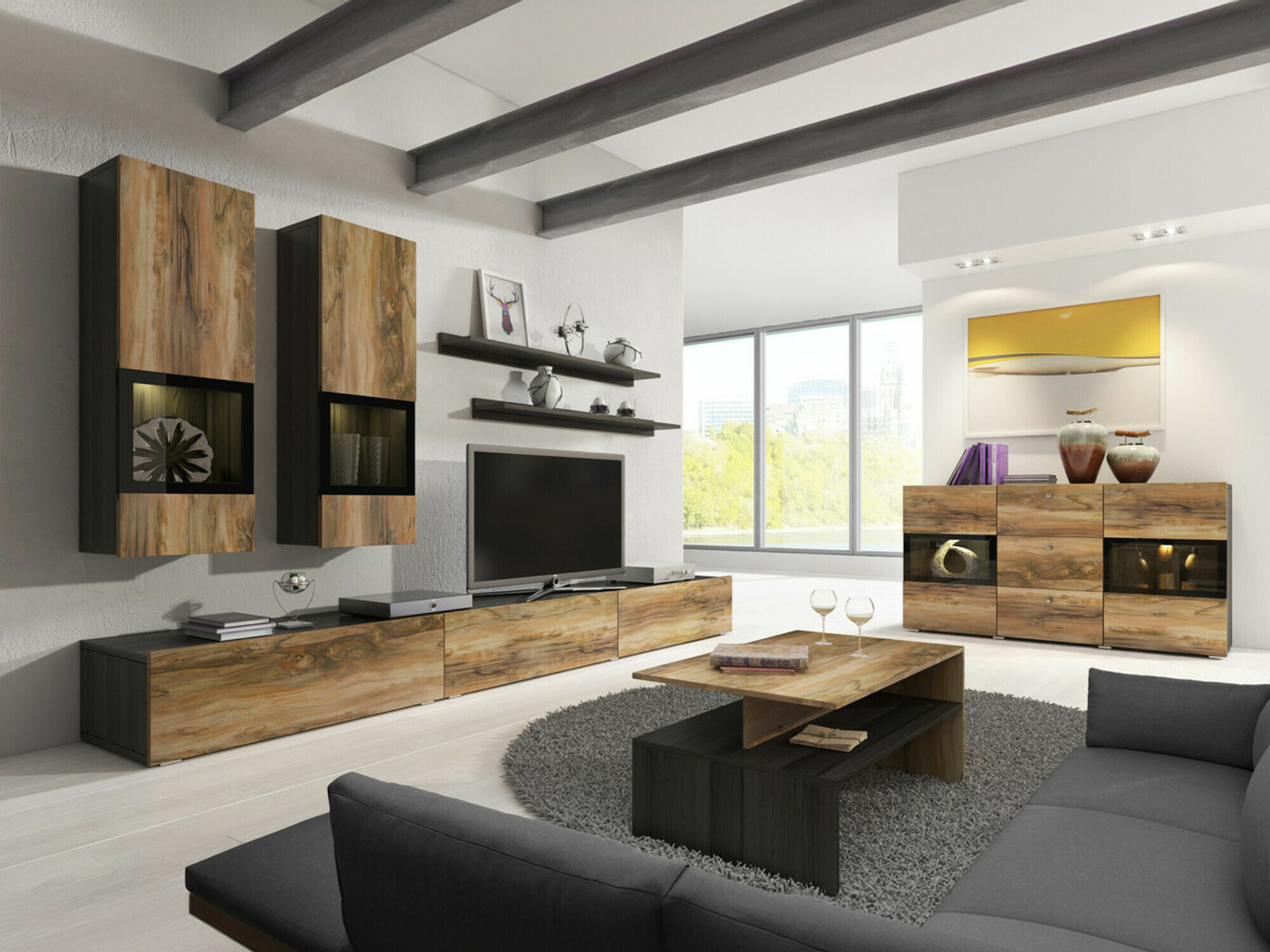 Parete attrezzata Serodeu 100 (Noce + Marrone scuro)