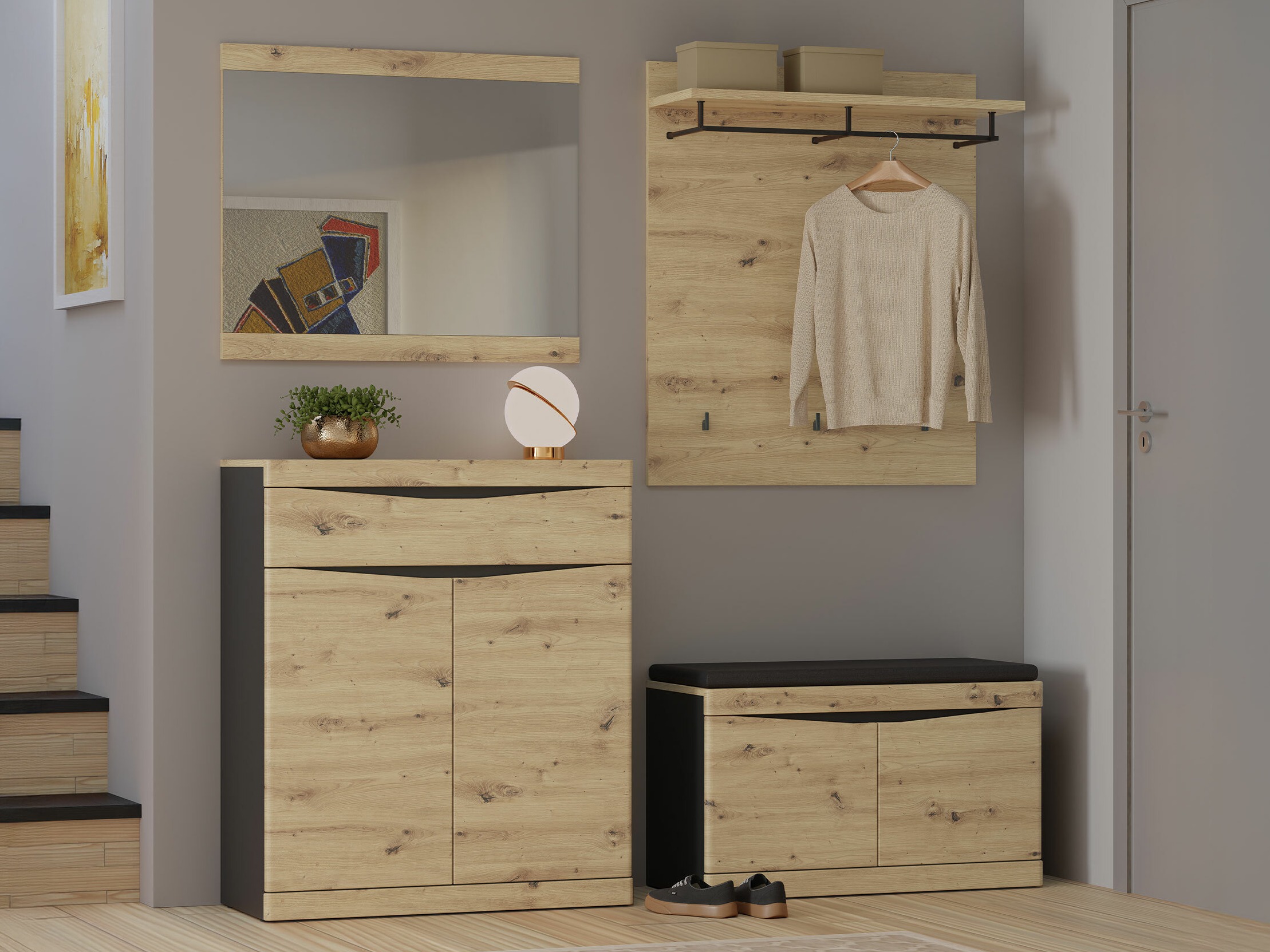 Set arredo da corridoio Venlori 119 (Rovere Artisan + Antracite)