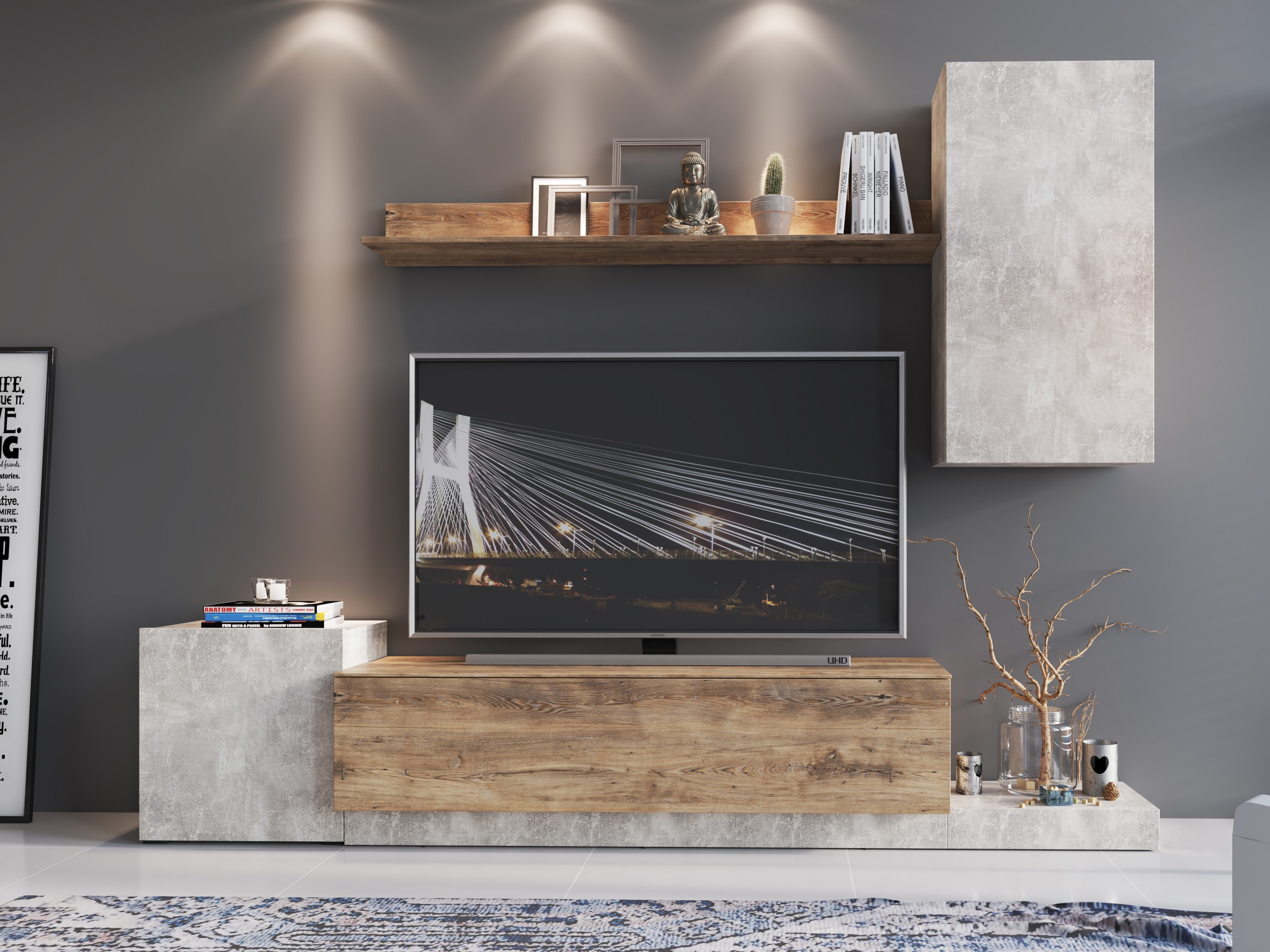 Parete attrezzata Ontario 158 (Grigio chiaro + Castagna)