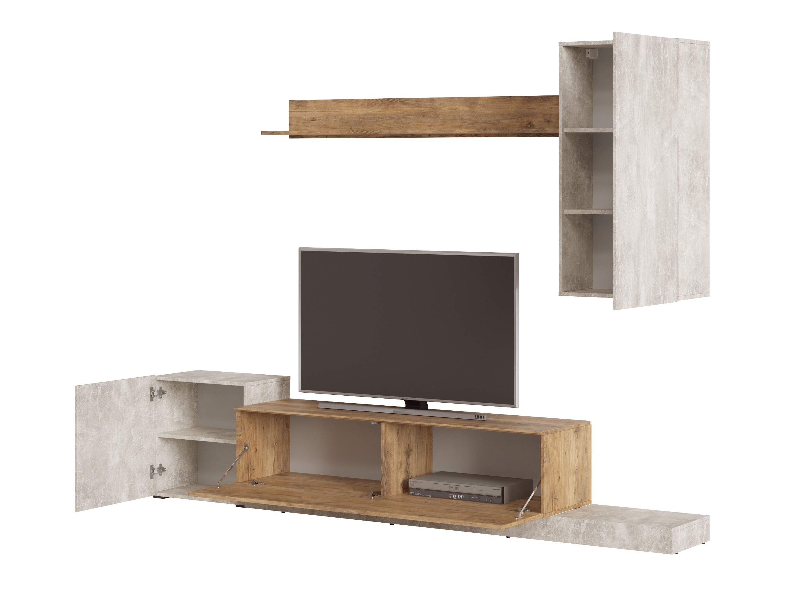 Parete attrezzata Ontario 158 (Grigio chiaro + Castagna)