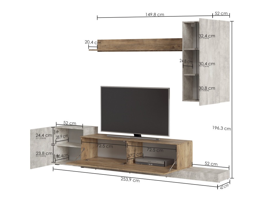 Parete attrezzata Ontario 158 (Grigio chiaro + Castagna)