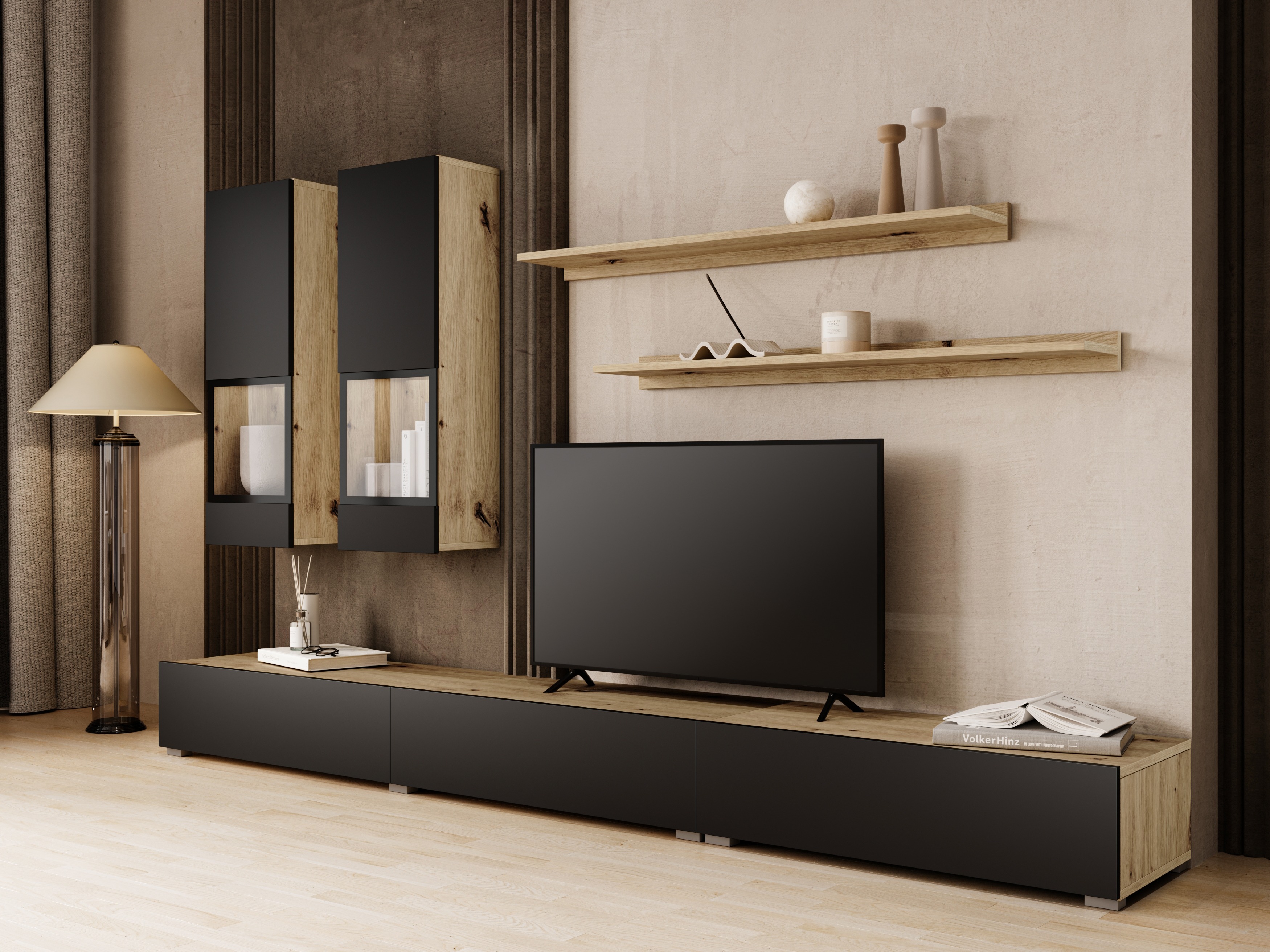 Parete attrezzata Serodeu 100 (Rovere Artisan + Nero opaco)