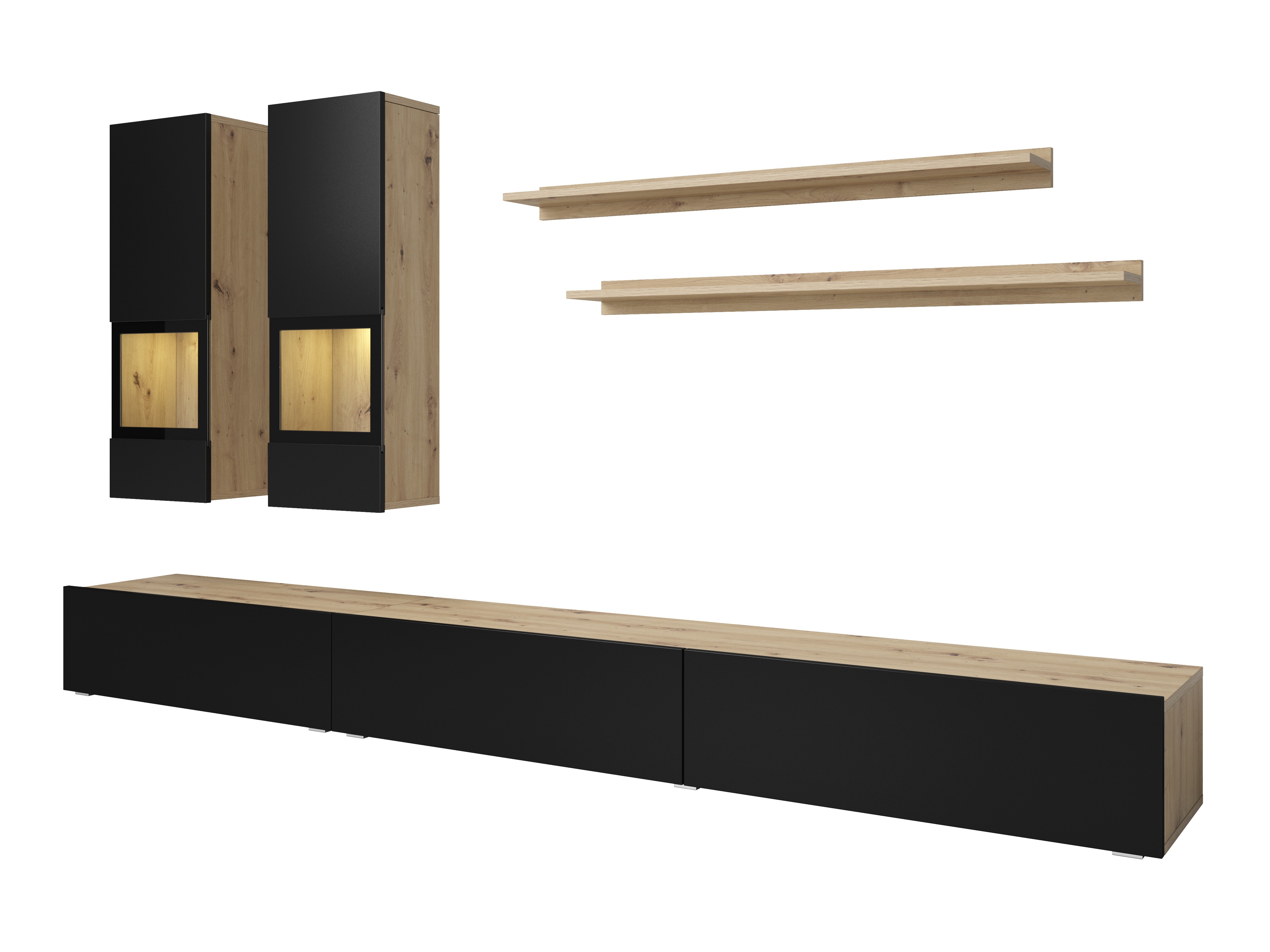 Parete attrezzata Serodeu 100 (Rovere Artisan + Nero opaco)