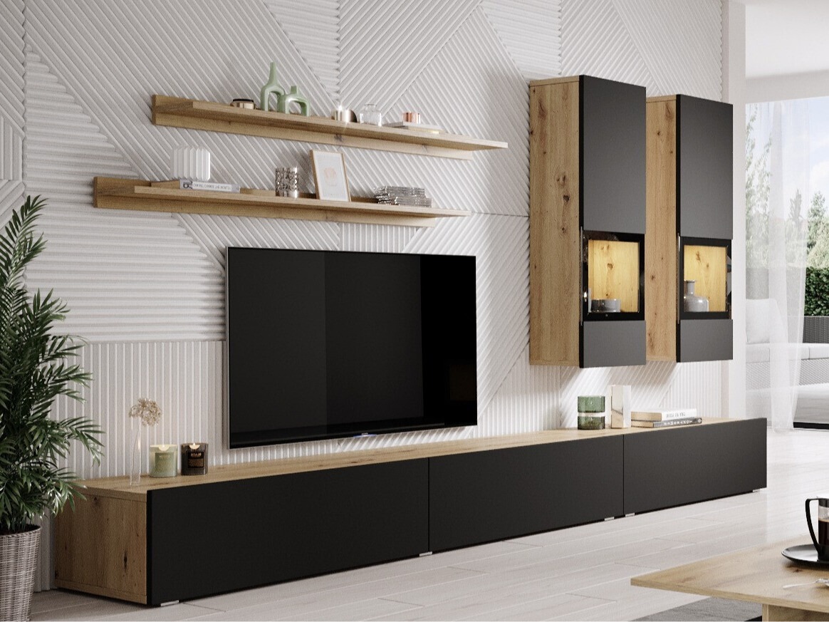 Parete attrezzata Serodeu 100 (Rovere Artisan + Nero opaco)