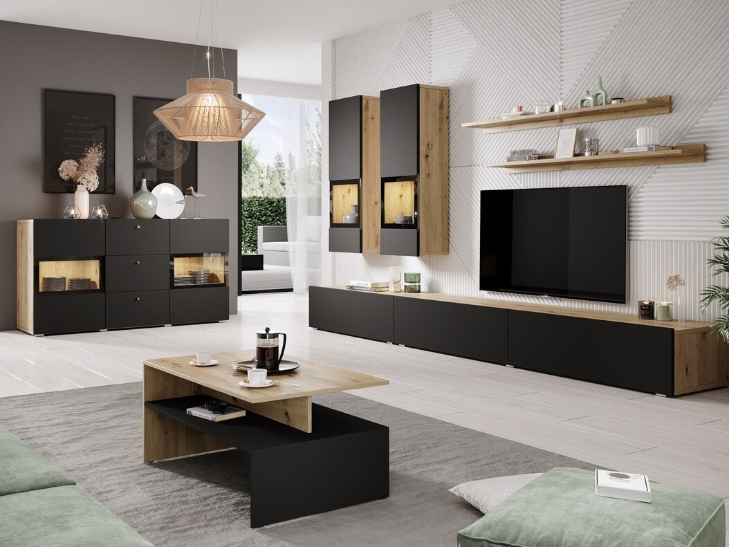 Parete attrezzata Serodeu 100 (Rovere Artisan + Nero opaco)