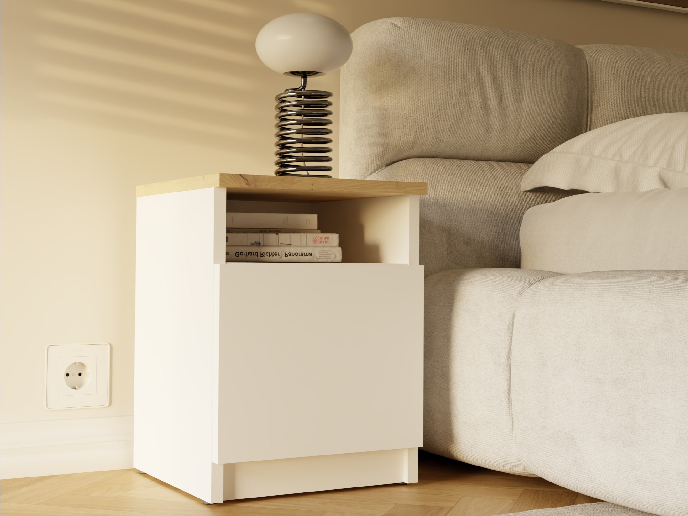 Comodino Mandeville 305 (Bianco + Rovere Artisan)