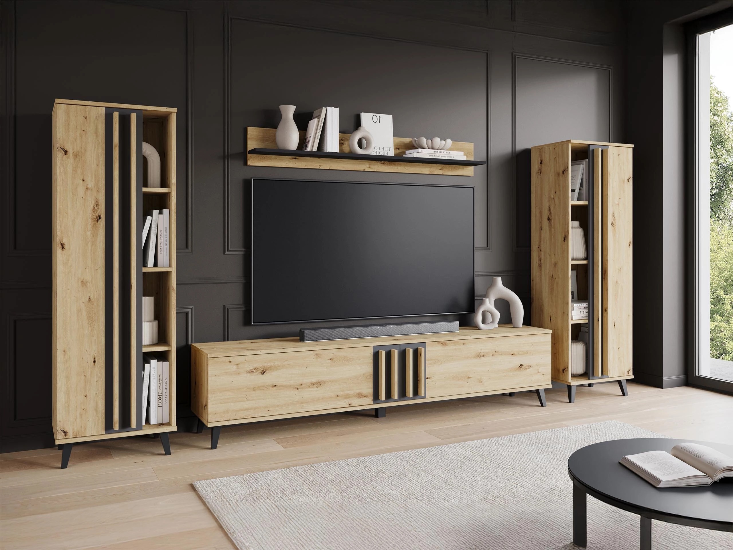 Parete attrezzata Facetor (Rovere Artisan + Grafite)