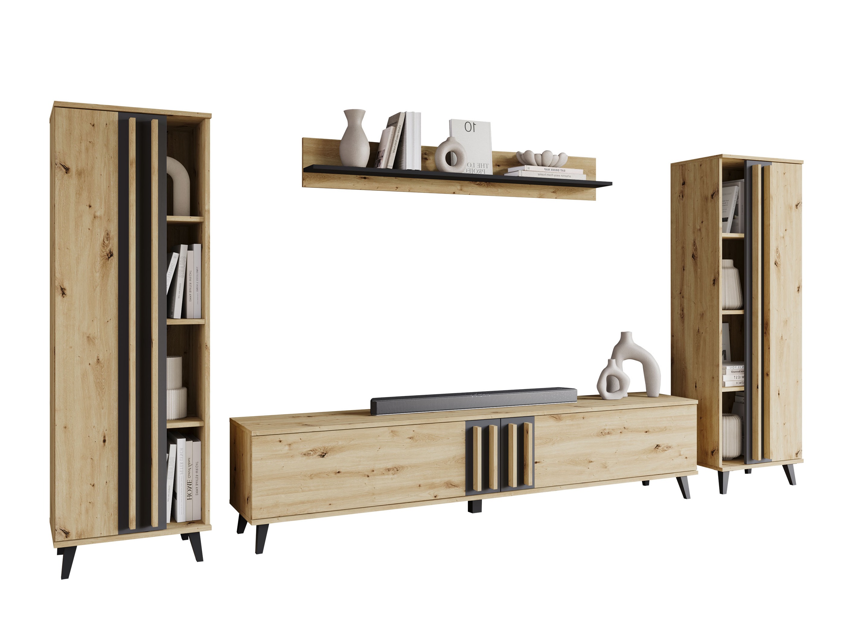 Parete attrezzata Facetor (Rovere Artisan + Grafite)