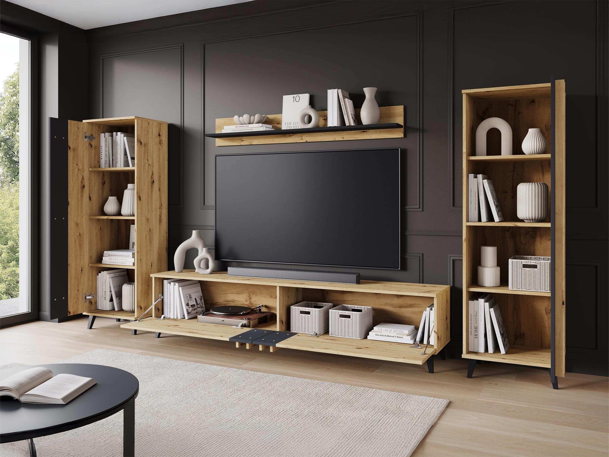 Parete attrezzata Facetor (Rovere Artisan + Grafite)