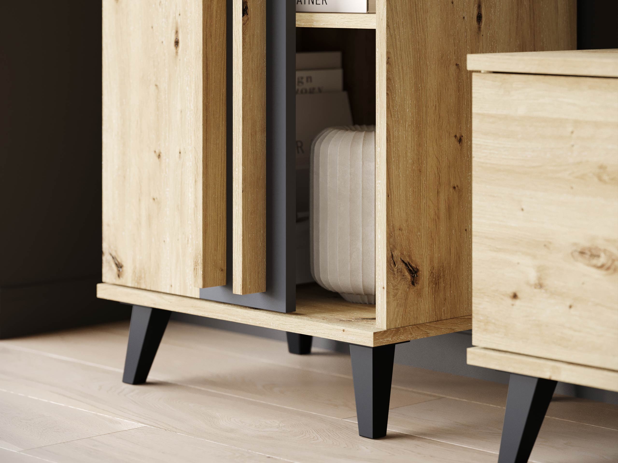 Parete attrezzata Facetor (Rovere Artisan + Grafite)