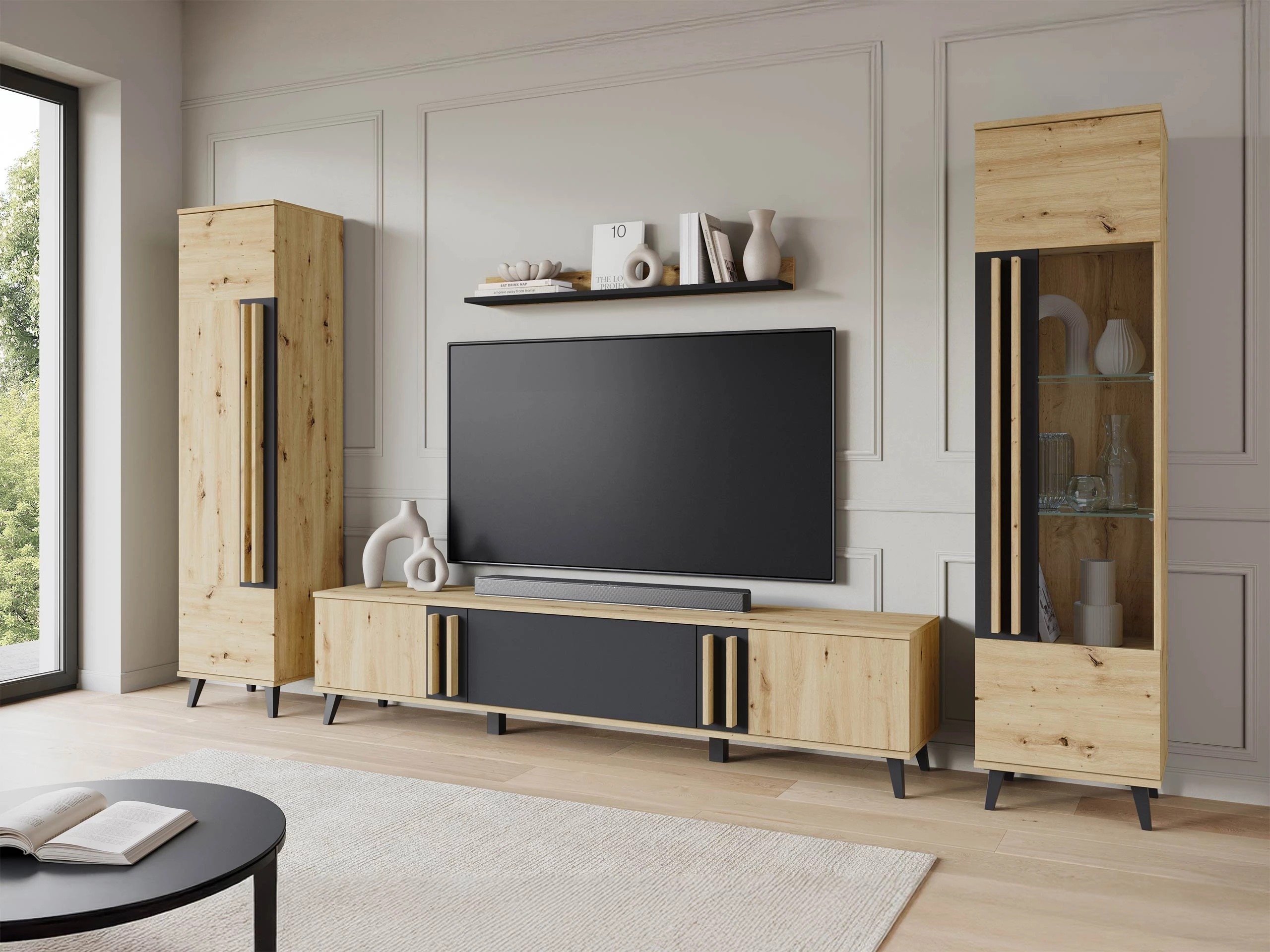 Parete attrezzata Facetor II (Rovere Artisan + Grafite)