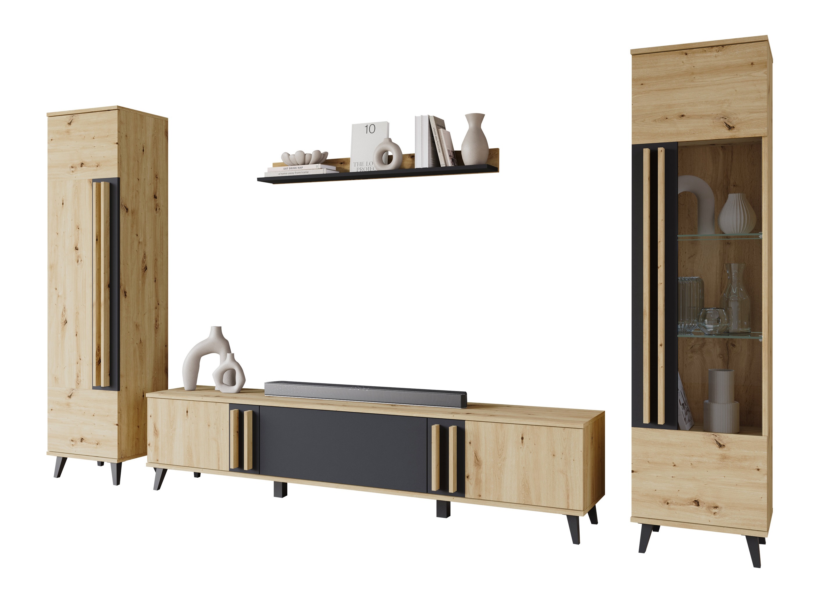 Parete attrezzata Facetor II (Rovere Artisan + Grafite)