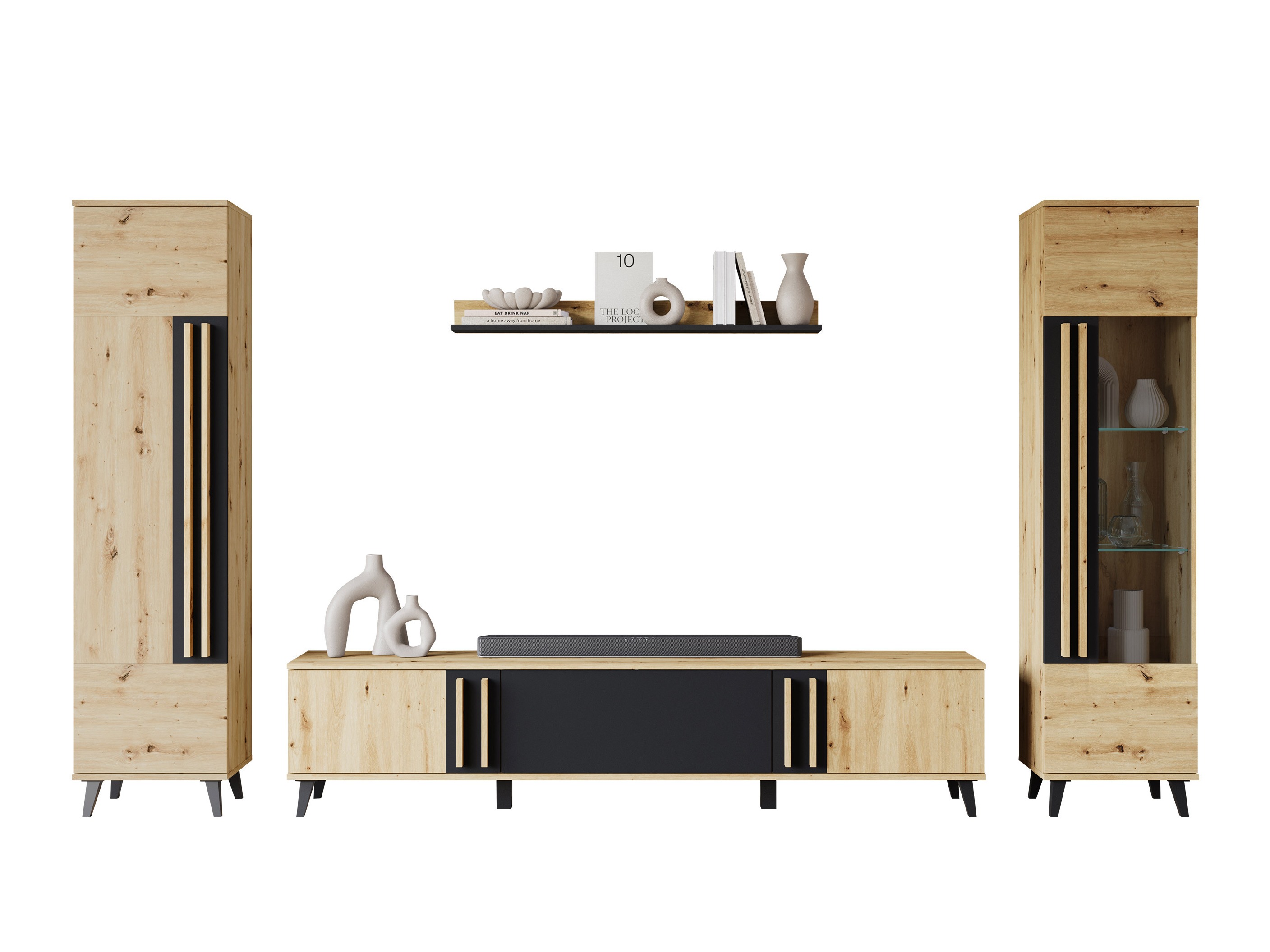 Parete attrezzata Facetor II (Rovere Artisan + Grafite)