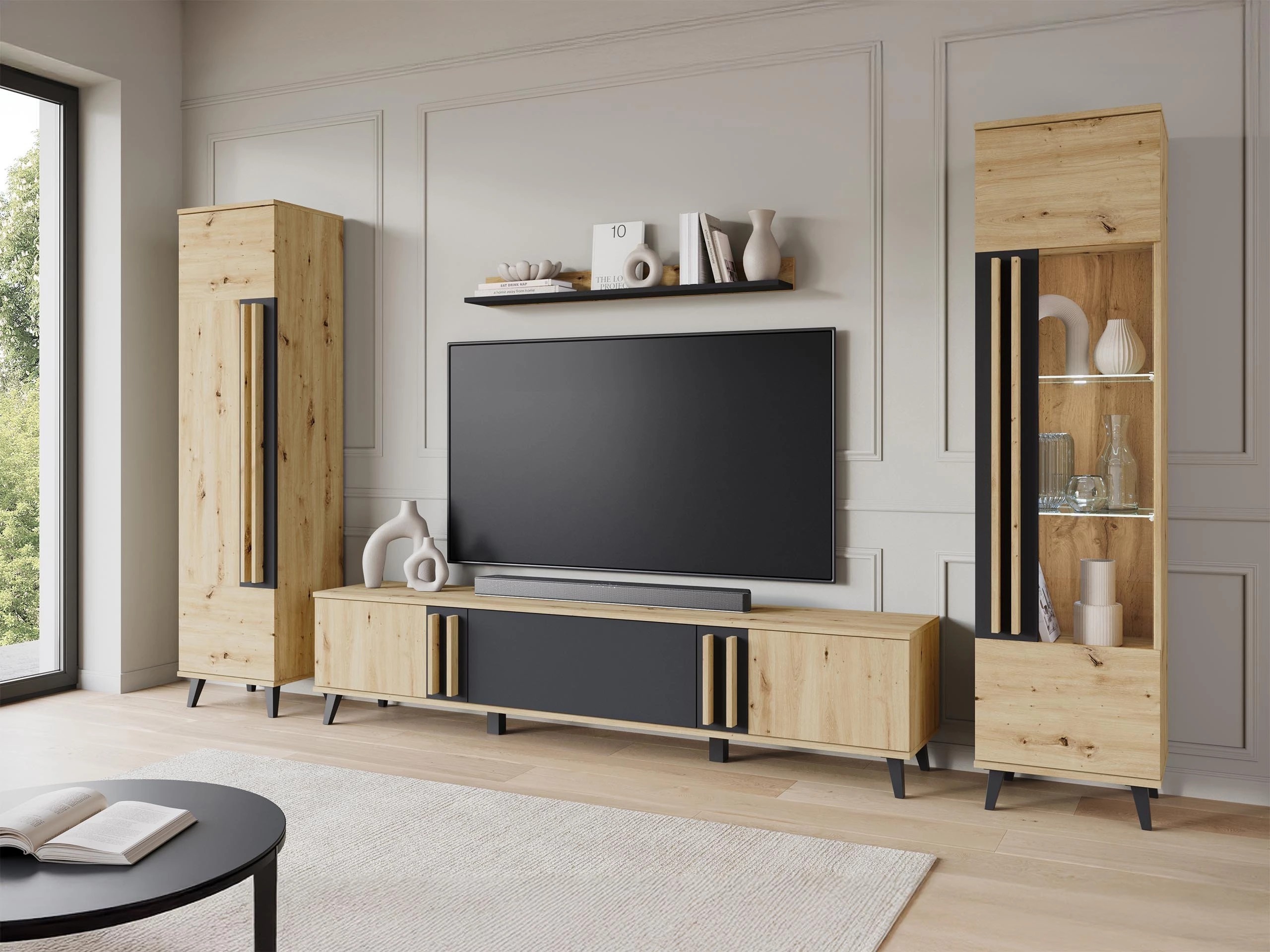 Parete attrezzata Facetor II (Rovere Artisan + Grafite)