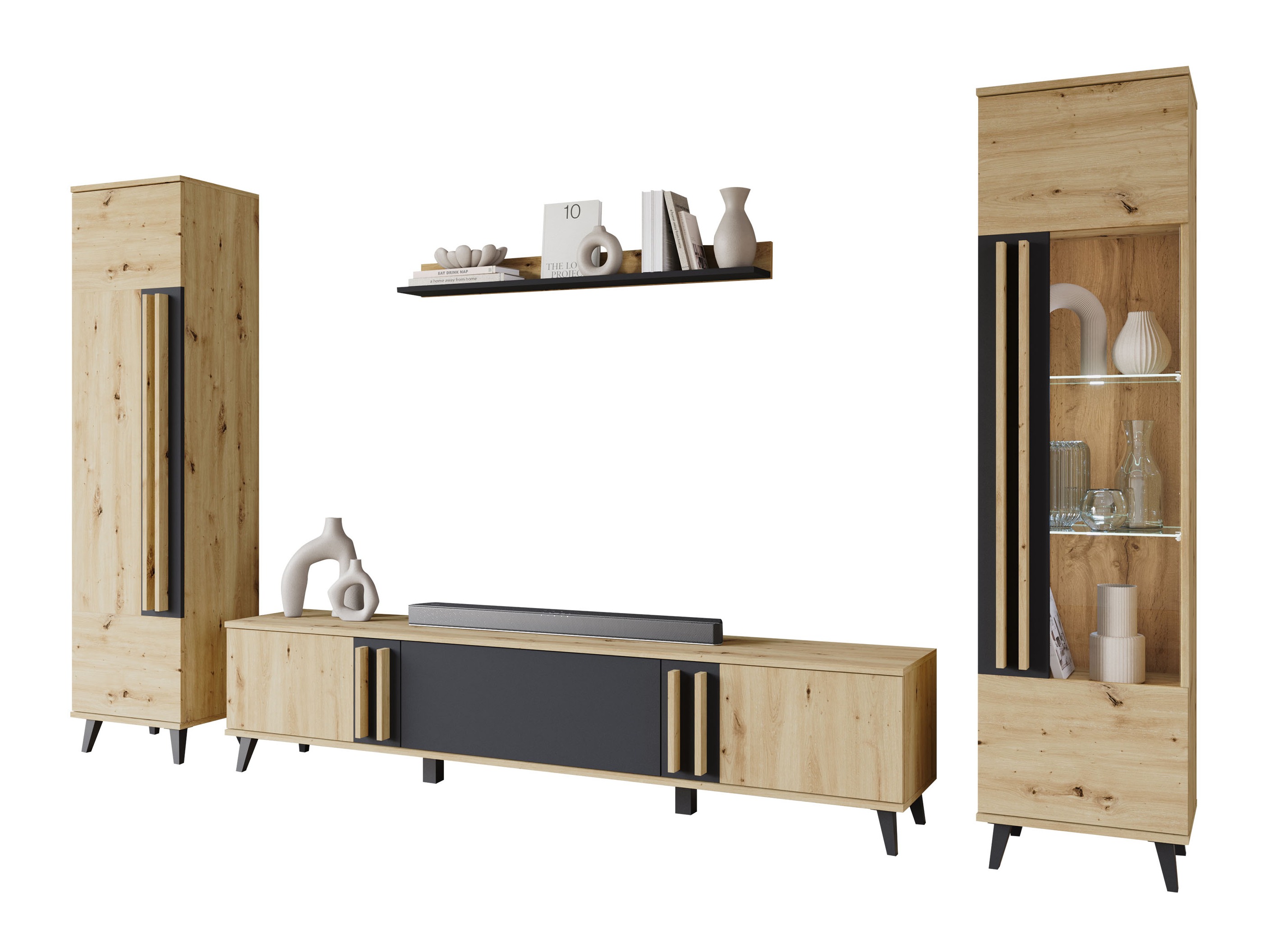 Parete attrezzata Facetor II (Rovere Artisan + Grafite)