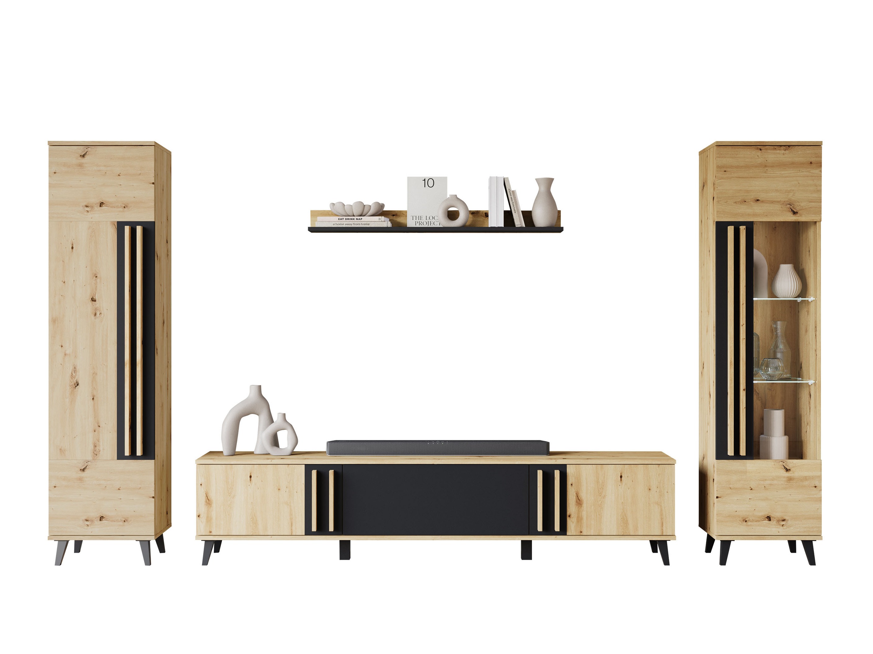 Parete attrezzata Facetor II (Rovere Artisan + Grafite)