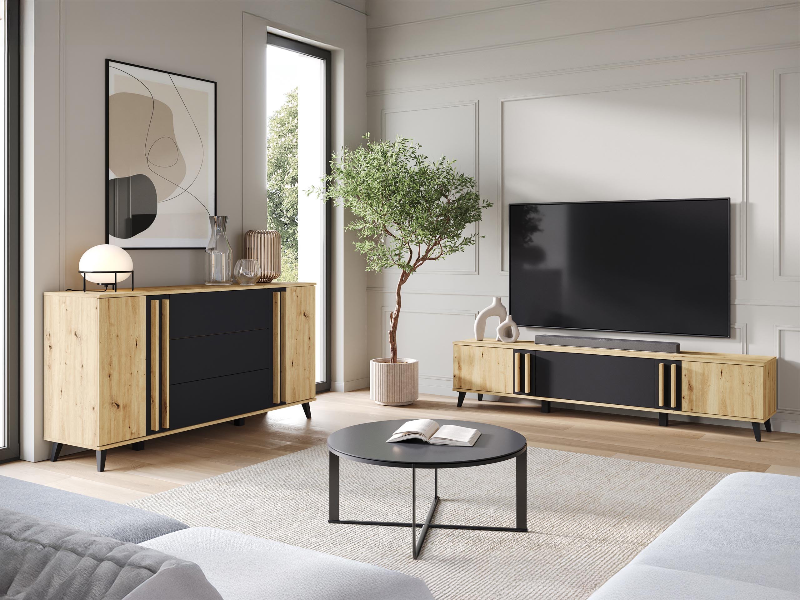 Parete attrezzata Facetor III (Rovere Artisan + Grafite)