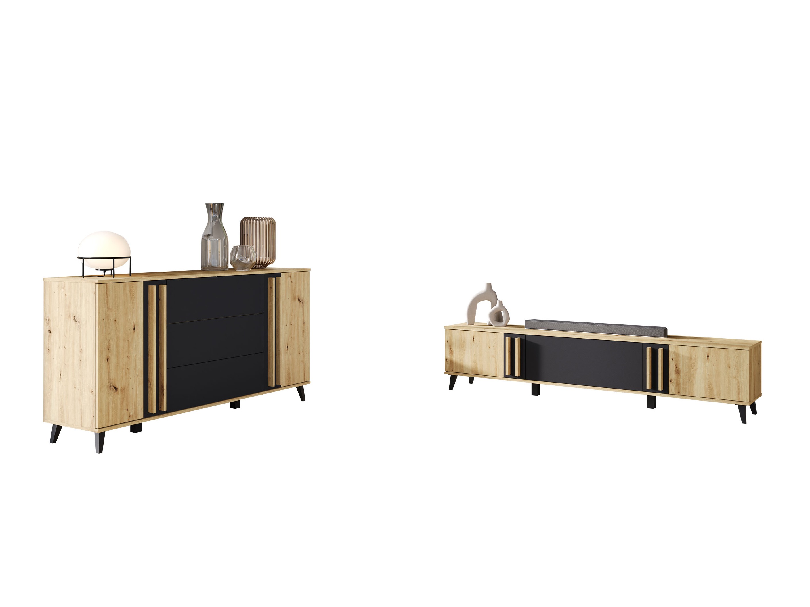 Parete attrezzata Facetor III (Rovere Artisan + Grafite)