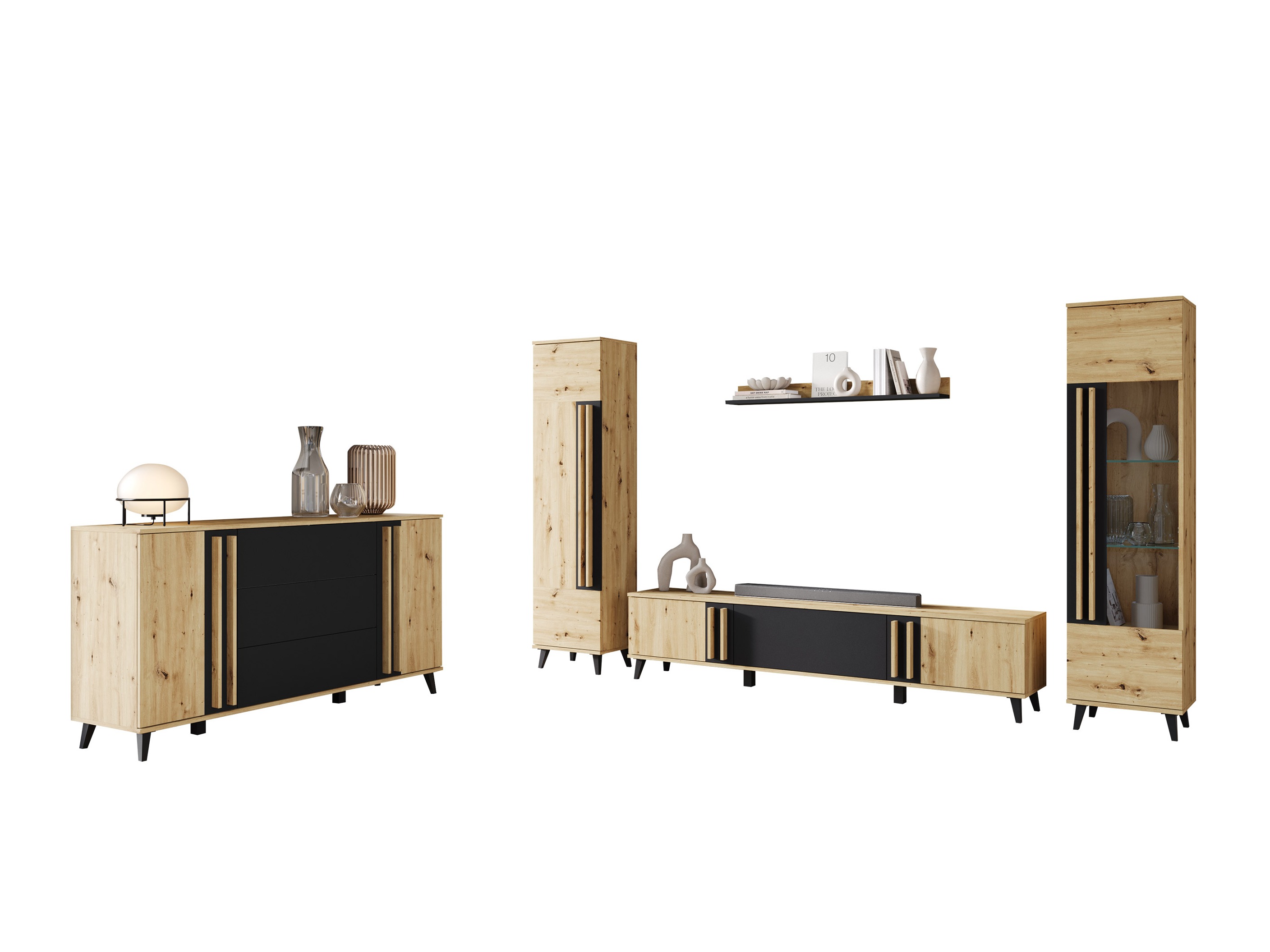 Parete attrezzata Facetor IV (Rovere Artisan + Grafite)