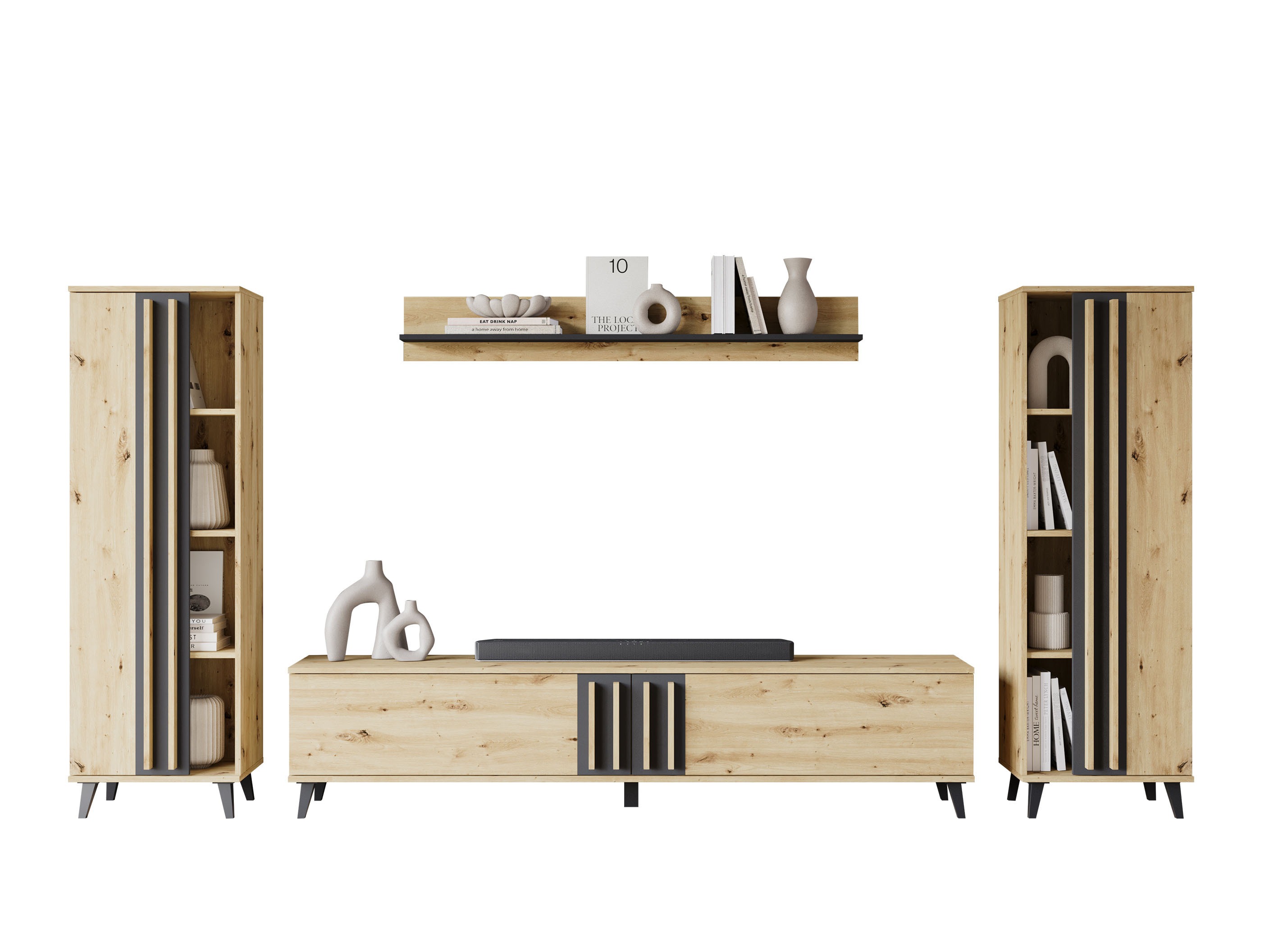 Parete attrezzata Facetor (Rovere Artisan + Grafite)