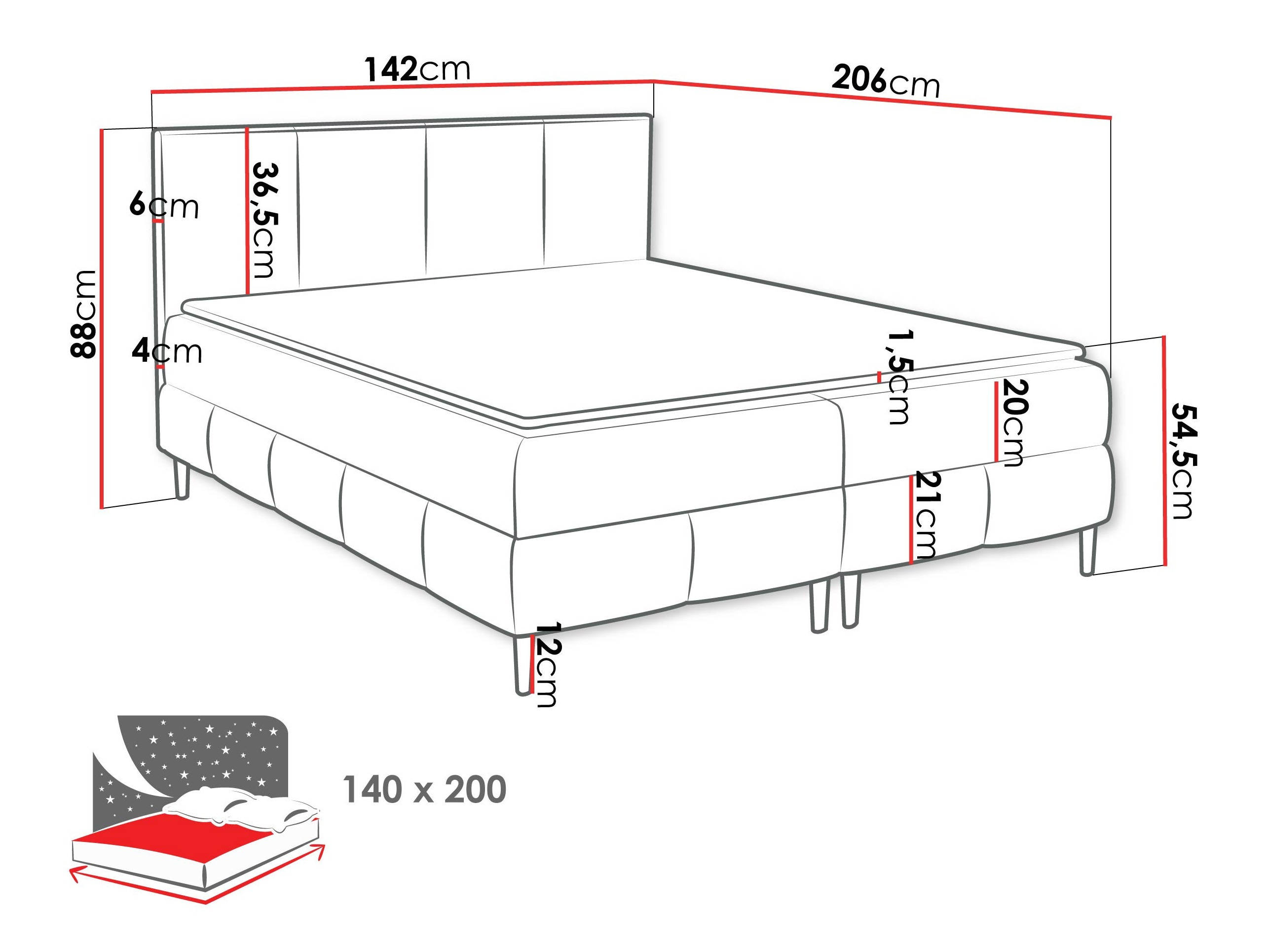 Letto continentale Rivus I (Coral 50)