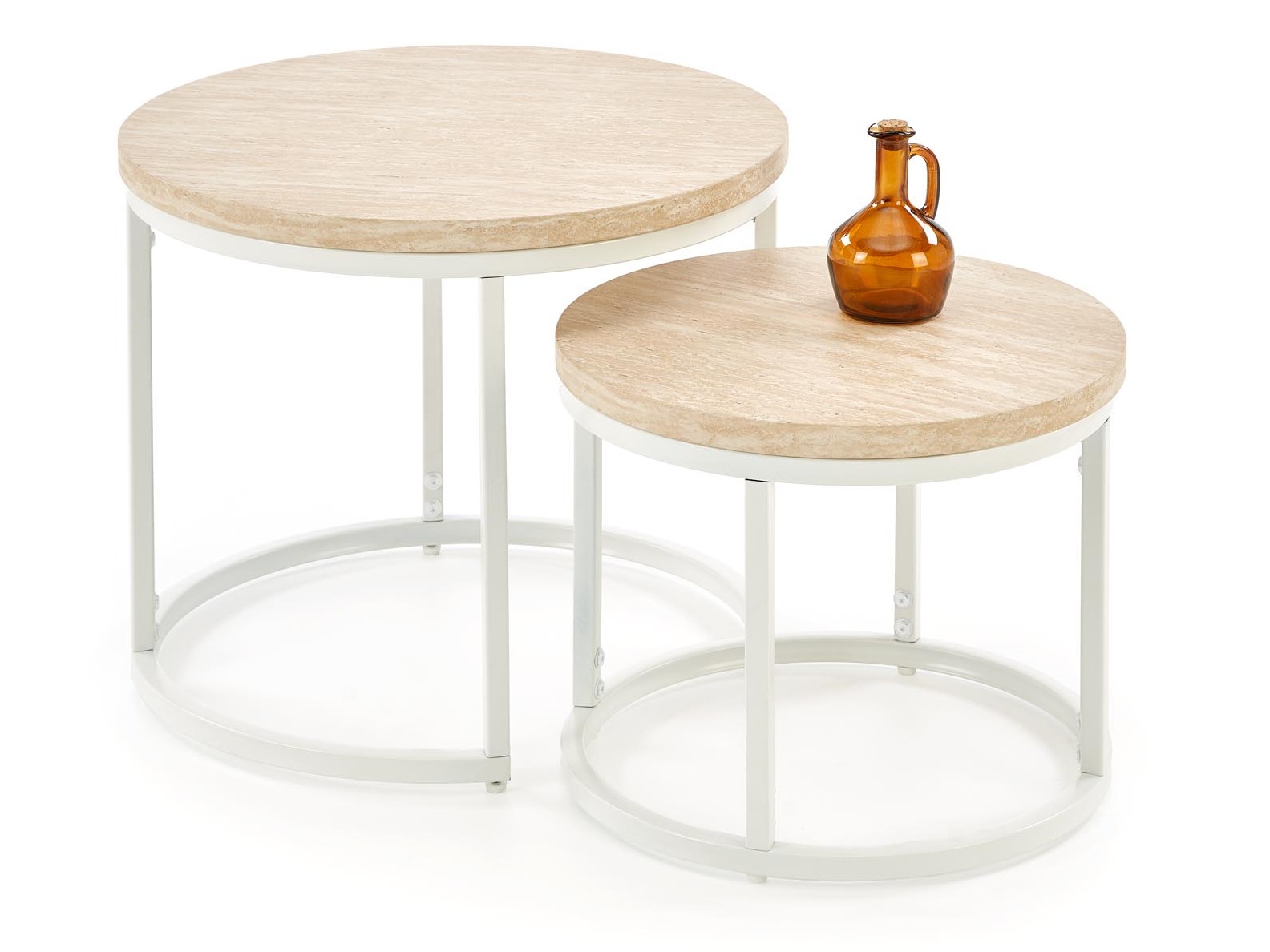 Set tavolino da caffè Houston 951 (Travertino chiaro + Bianco)