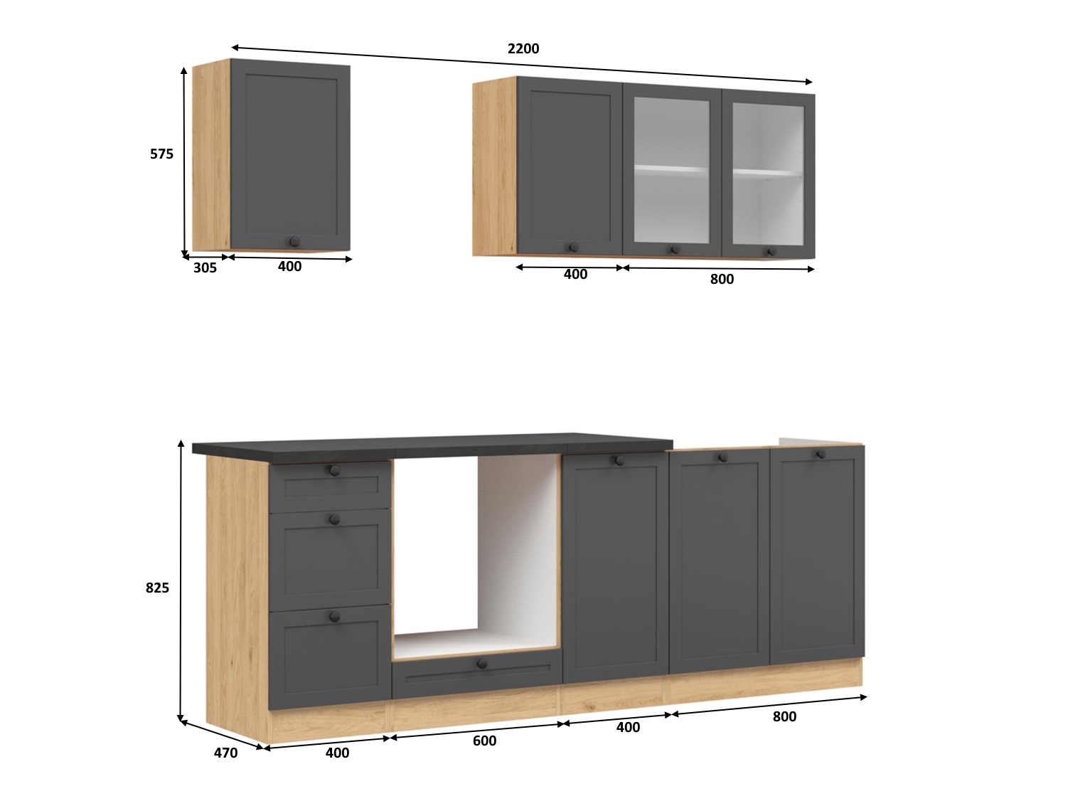 Set da cucina modulare Classic Grey Oak 117