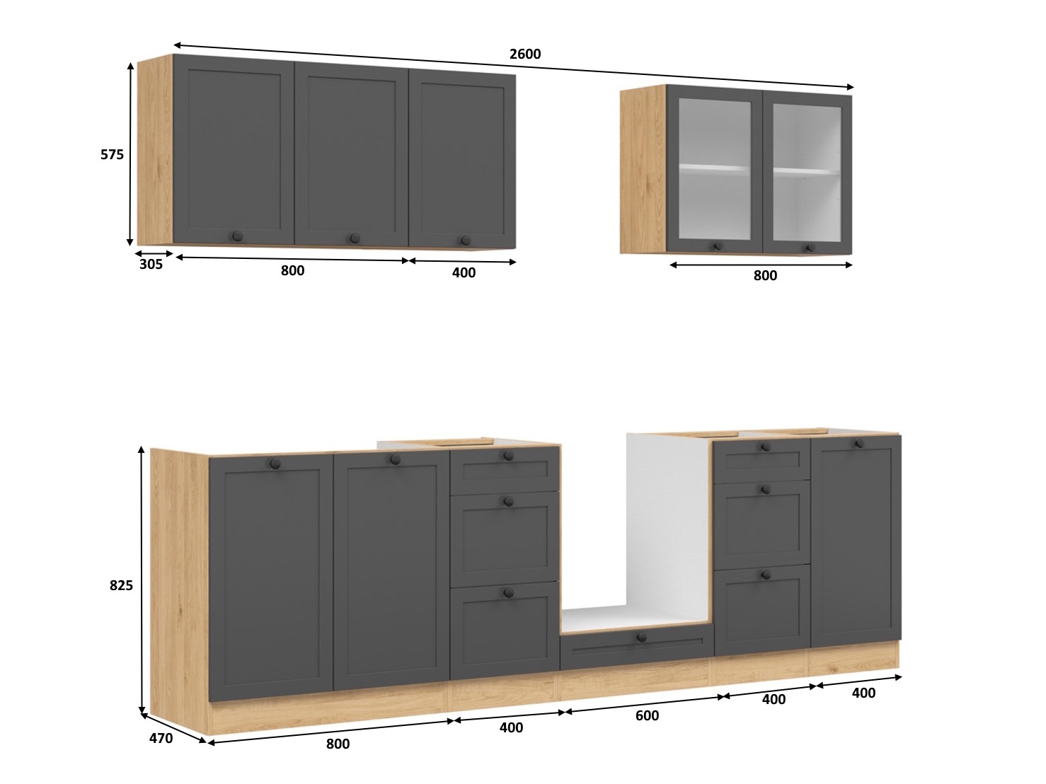 Set da cucina modulare Classic Grey Oak 118