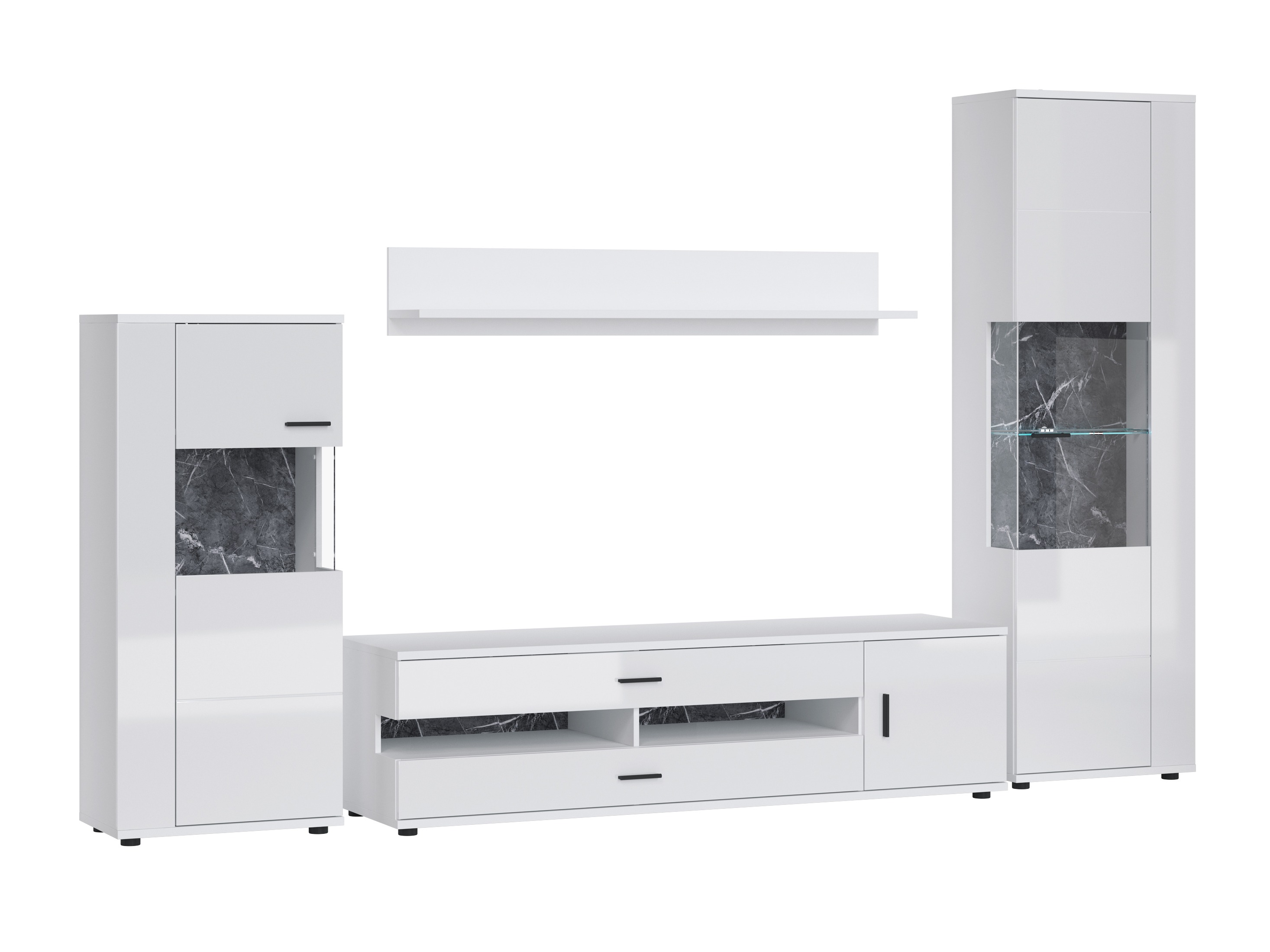 Parete attrezzata Ontario 161 (Bianco lucido + Bianco)