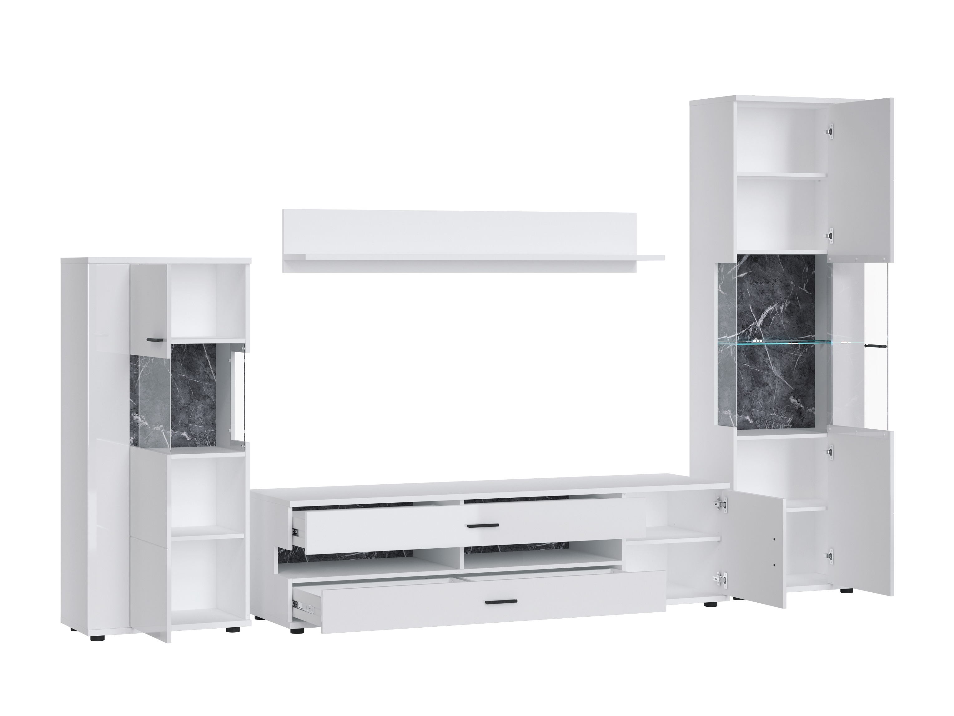 Parete attrezzata Ontario 161 (Bianco lucido + Bianco)