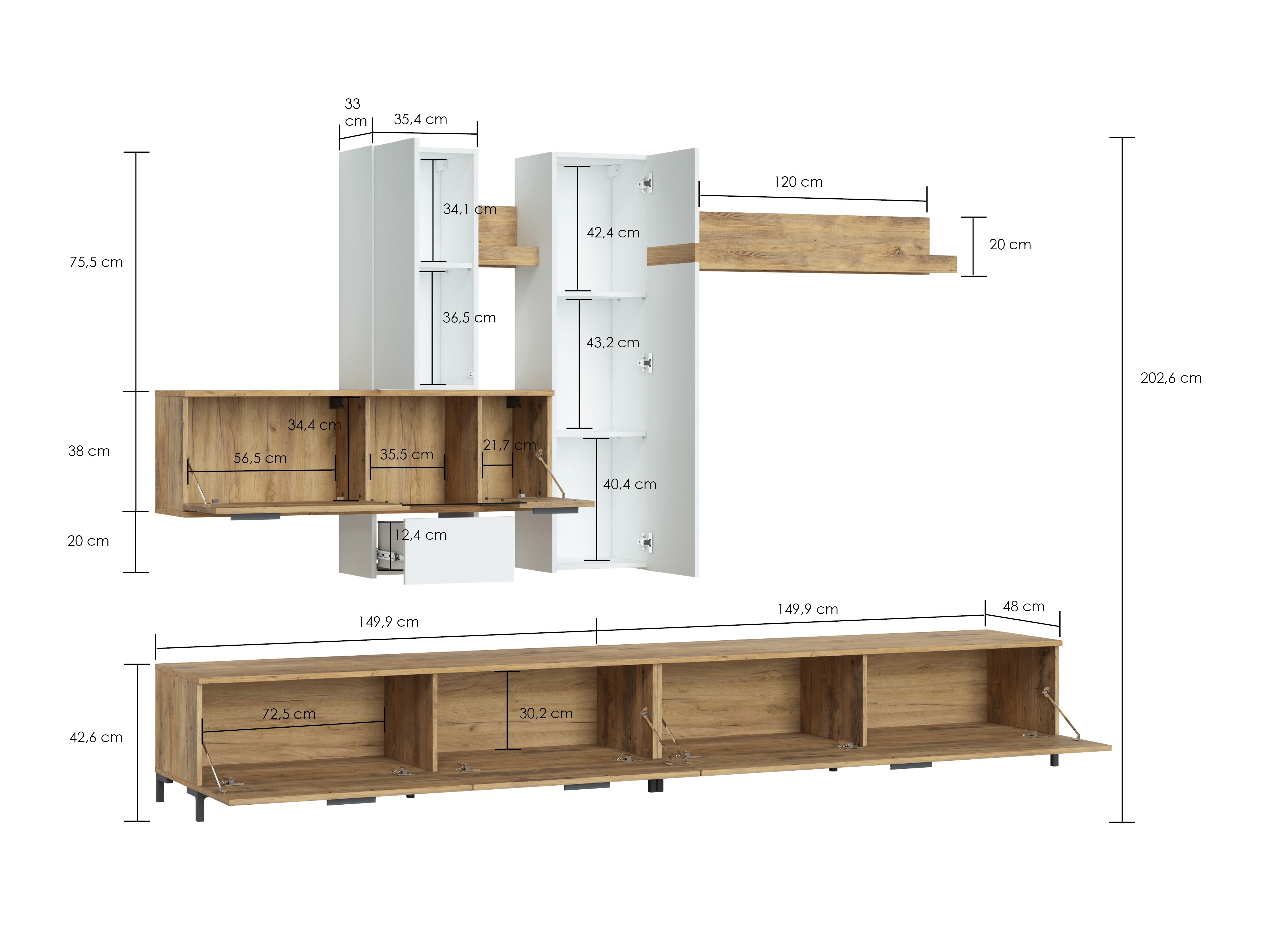 Parete attrezzata Salnola 105 (Bianco + Castagna)