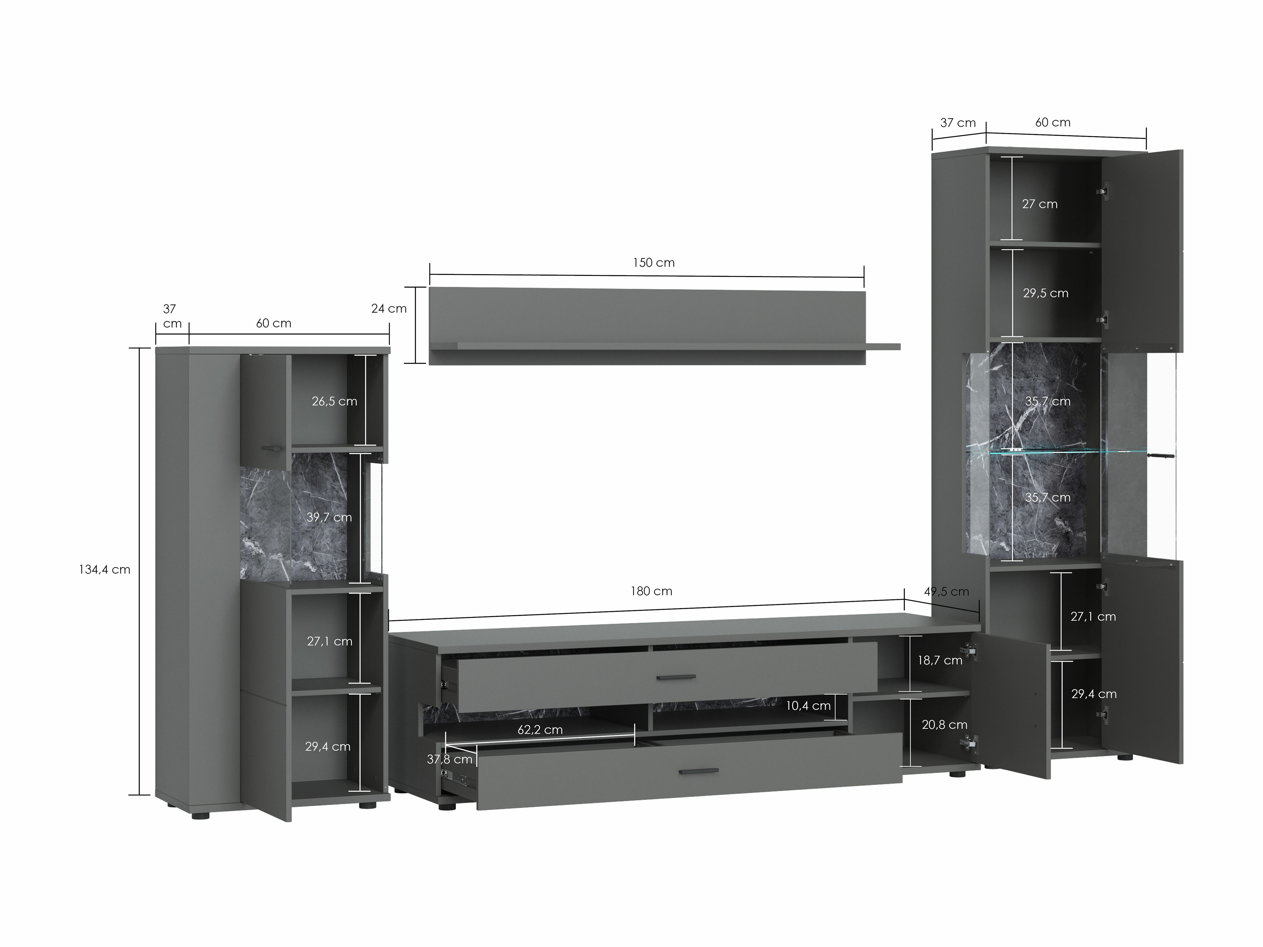 Parete attrezzata Ontario 161 (Bianco lucido + Bianco)